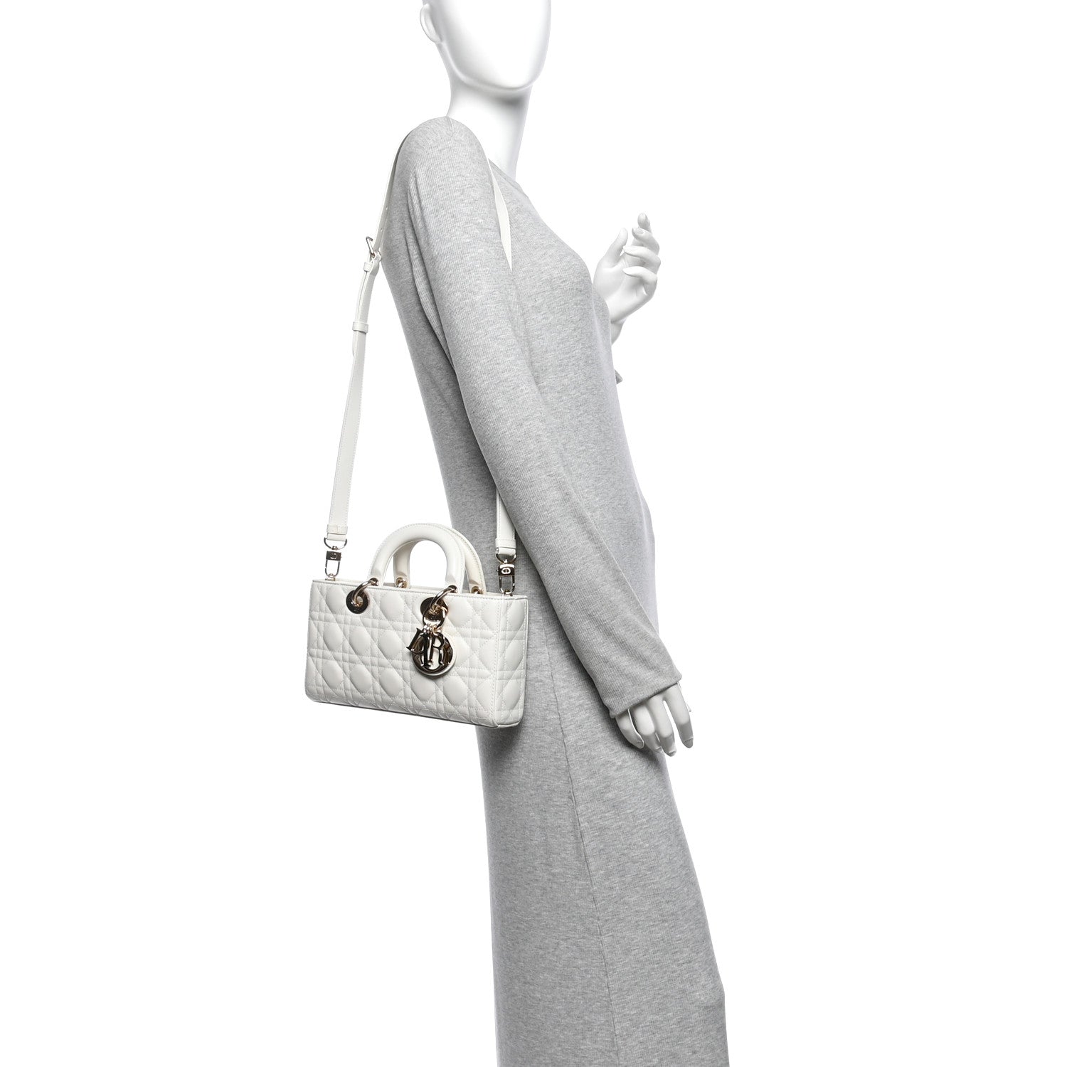 Lambskin Cannage Medium Lady D-Joy White — view 2