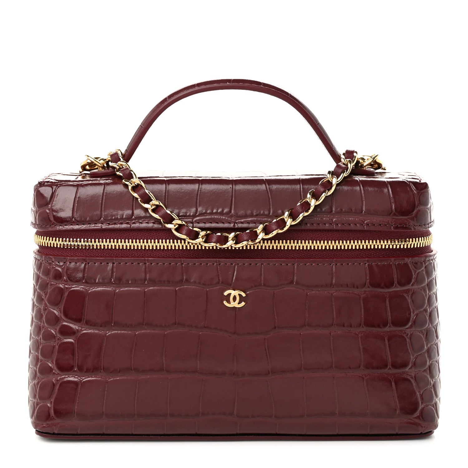 Calfskin Crocodile Embossed Crococo Exoticoco Vanity With Chain Dark Burgundy