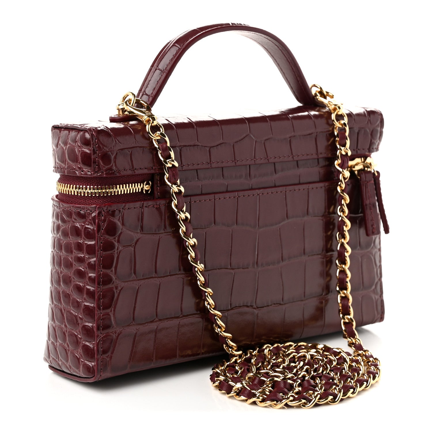 Calfskin Crocodile Embossed Crococo Exoticoco Vanity With Chain Dark Burgundy — view 3