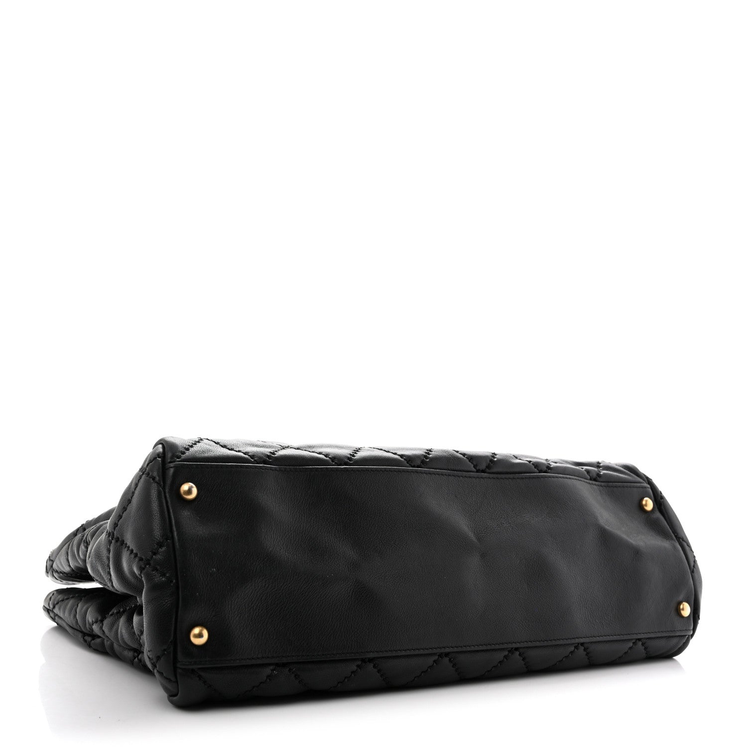 Calfskin Quilted Large Retro Chain Shopping Tote  Black — view 4