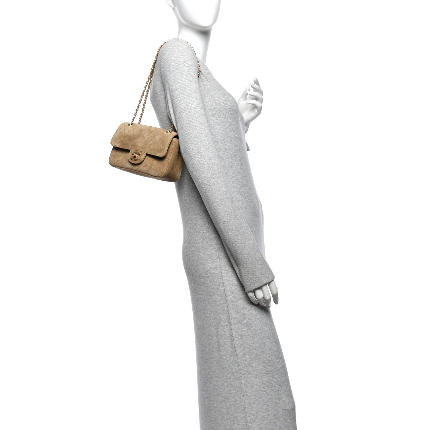 Suede Calfskin Mini Souplissimo Flap Dark Beige — view 2