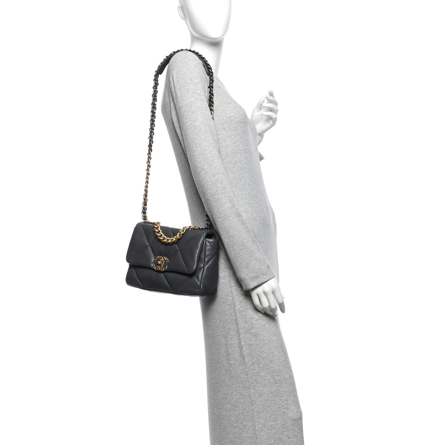 Lambskin Quilted Medium Chanel 19 Flap Dark Grey — view 2