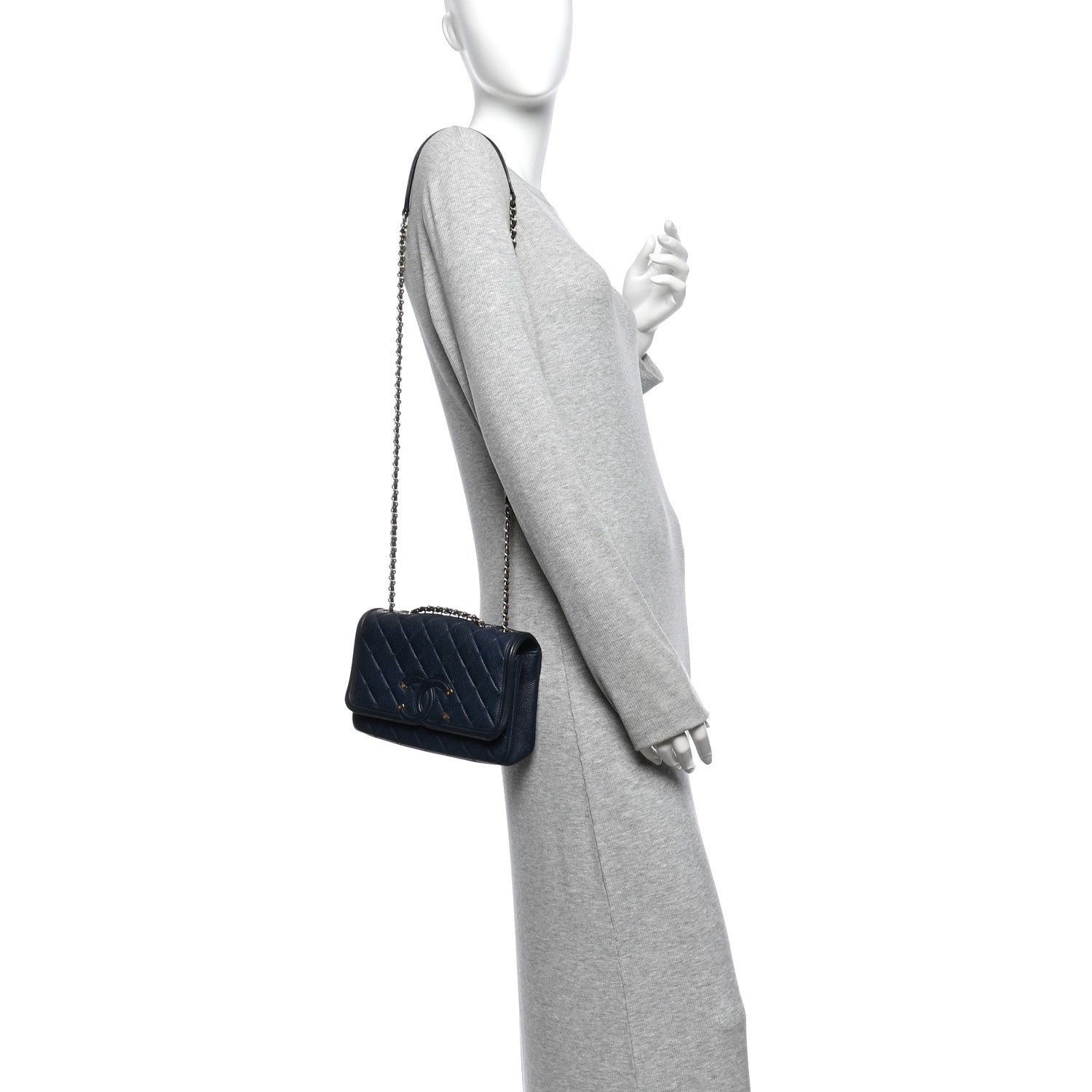 Caviar Quilted Small CC Filigree Flap Navy Black — view 2