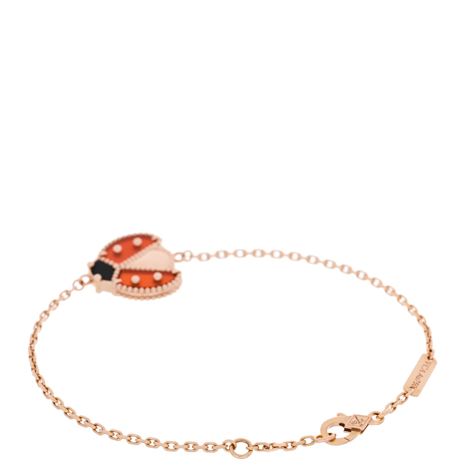 18K Rose Gold Carnelian Onyx Lucky Spring Open Wing Lady Bug Bracelet — view 2