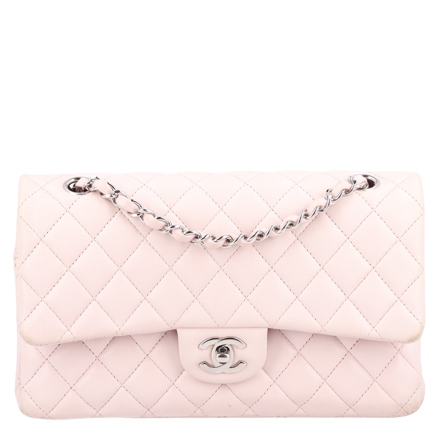 Lambskin Quilted Medium Double Flap Light Pink