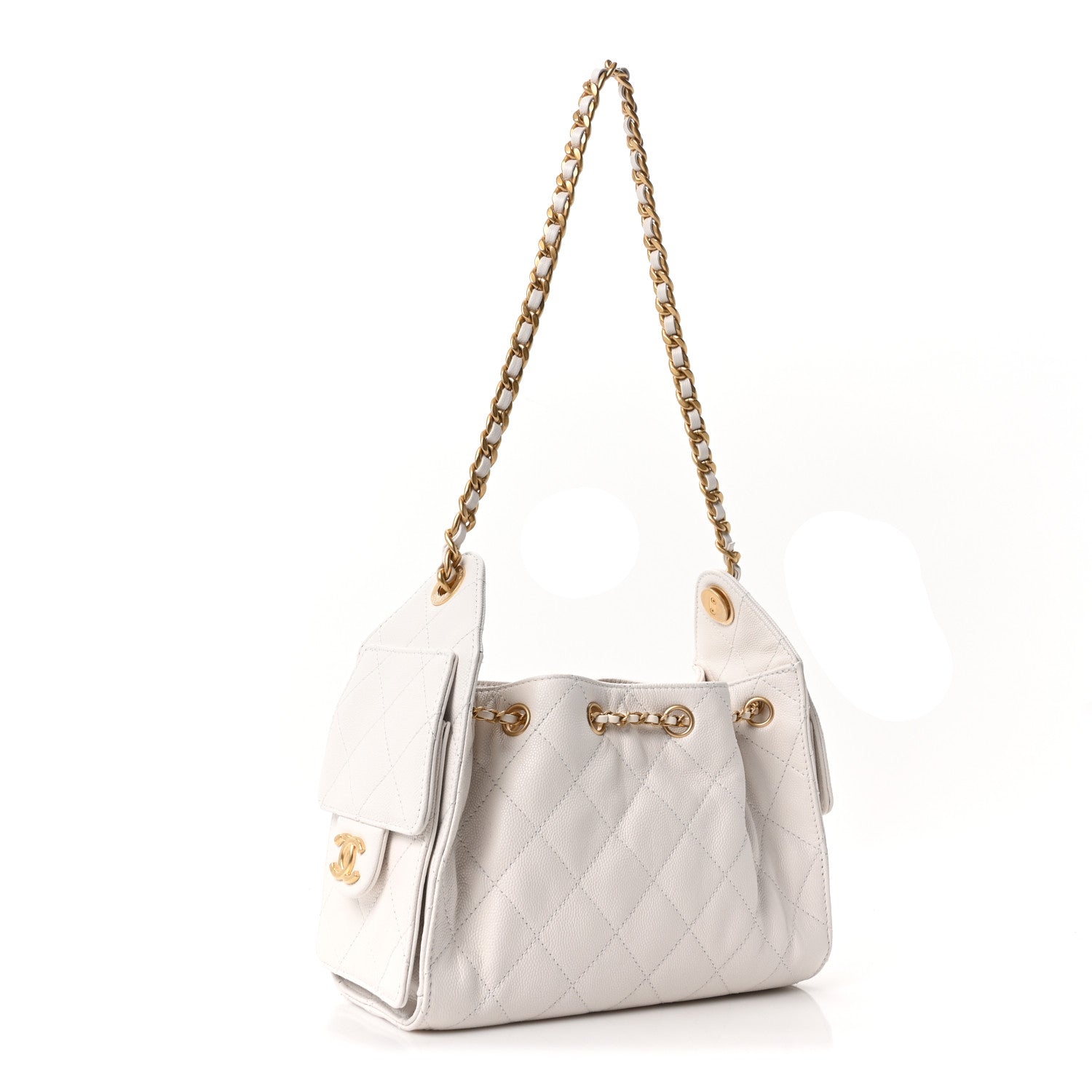 Caviar Quilted Mini Chanel 25 Handbag White White — view 3