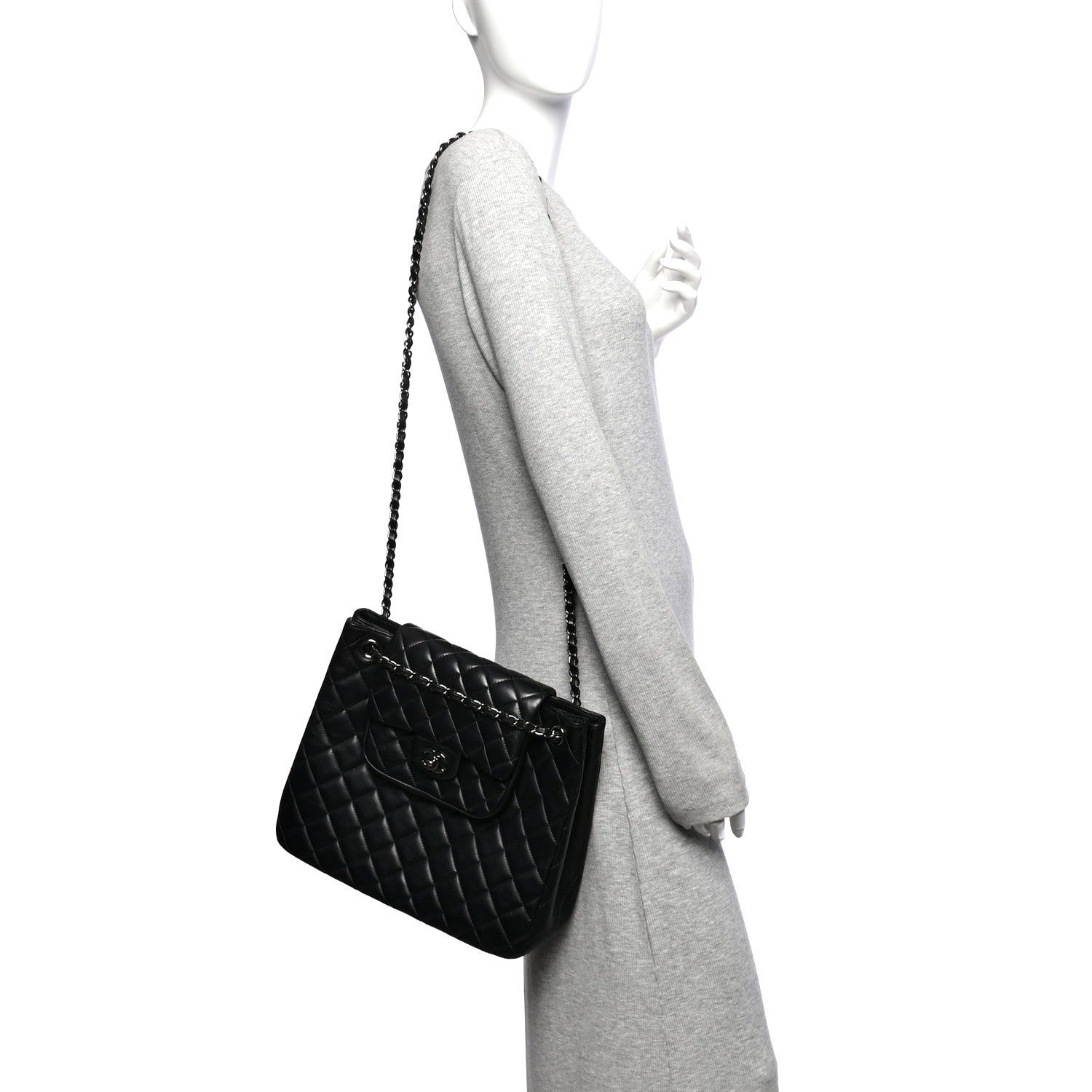 Lambskin Quilted Front Flap Tote Black — view 2