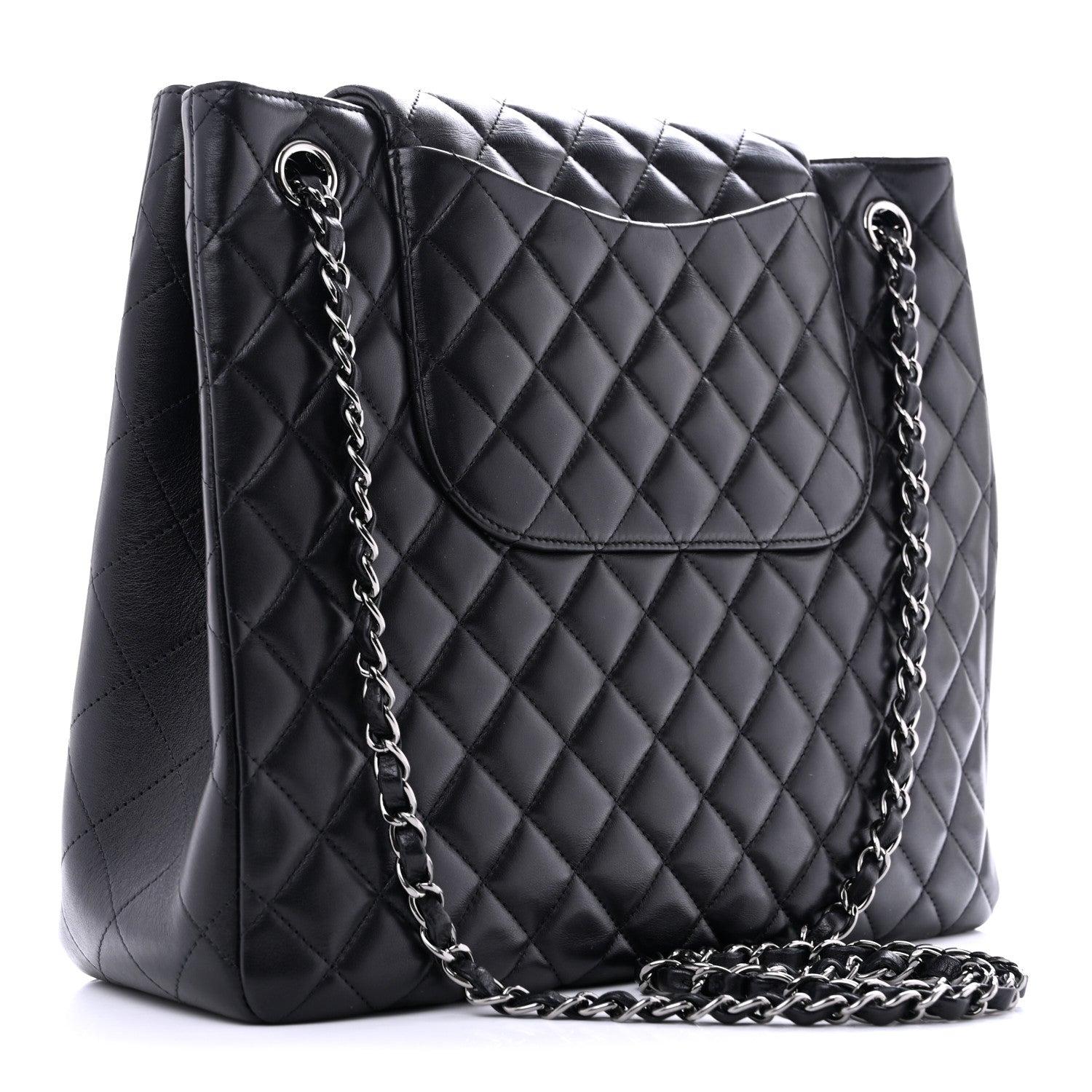 Lambskin Quilted Front Flap Tote Black — view 3