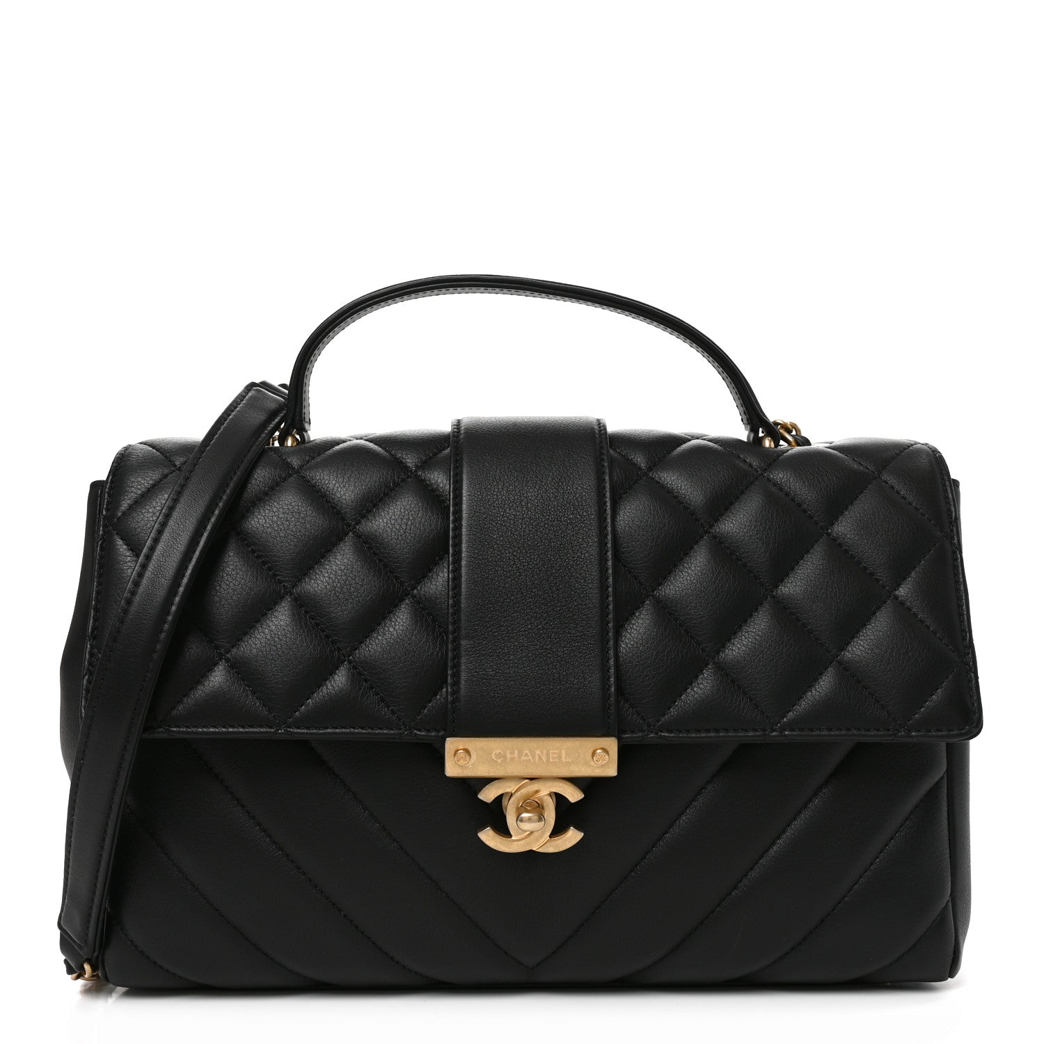 Calfskin Quilted Chevron In The City Bag Black