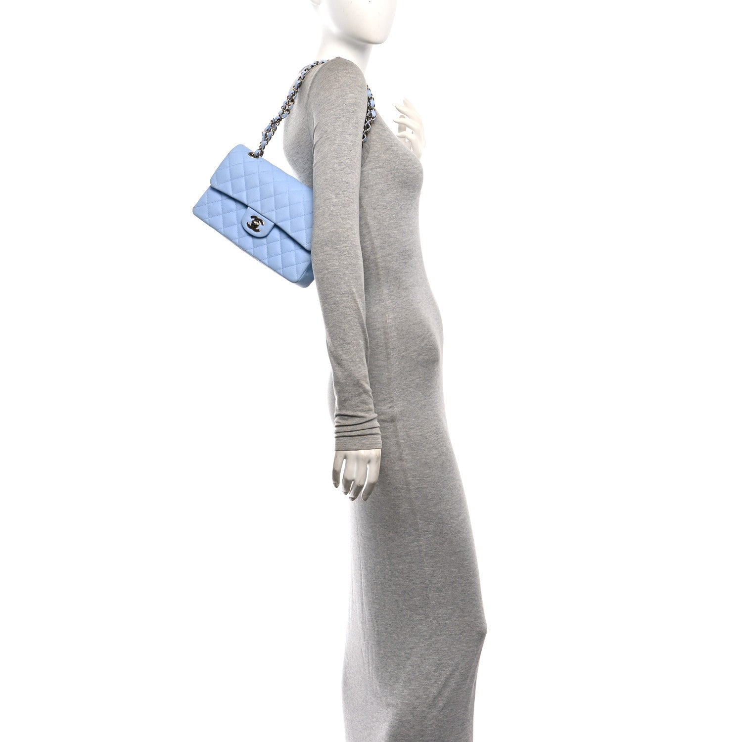 Caviar Quilted Small Double Flap Light Blue — view 2