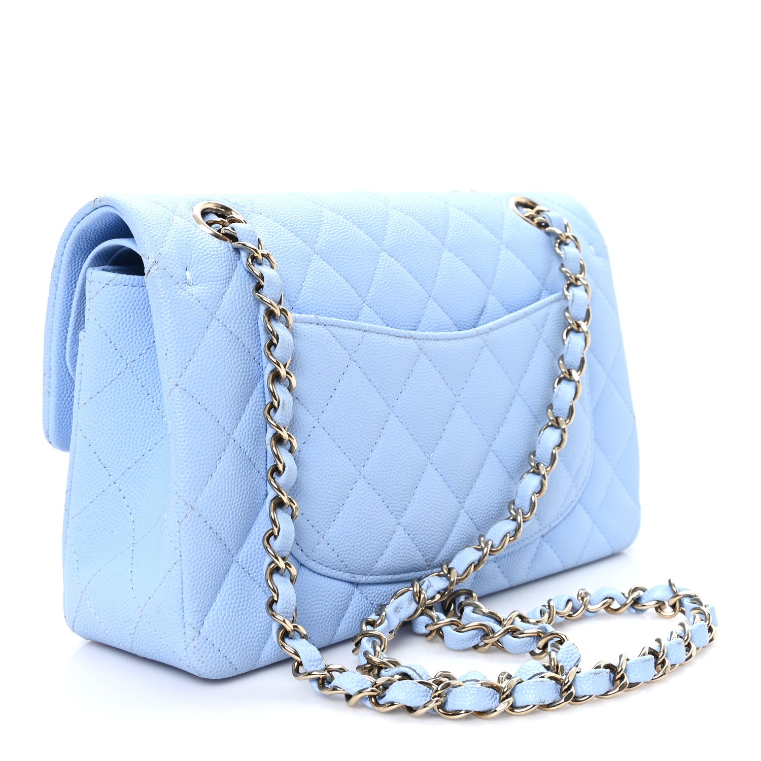 Caviar Quilted Small Double Flap Light Blue — view 3