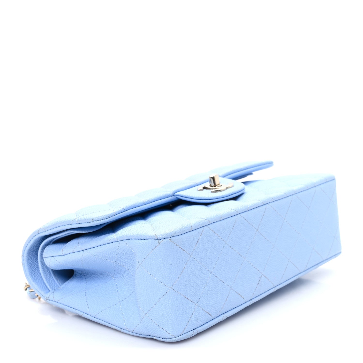 Caviar Quilted Small Double Flap Light Blue — view 4