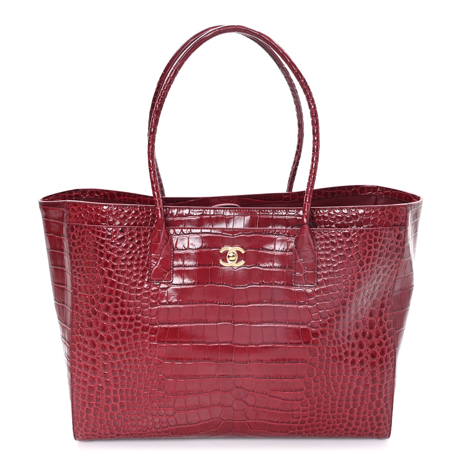 Calfskin Crocodile Embossed Archetype Large Shopping Tote Burgundy Burgundy