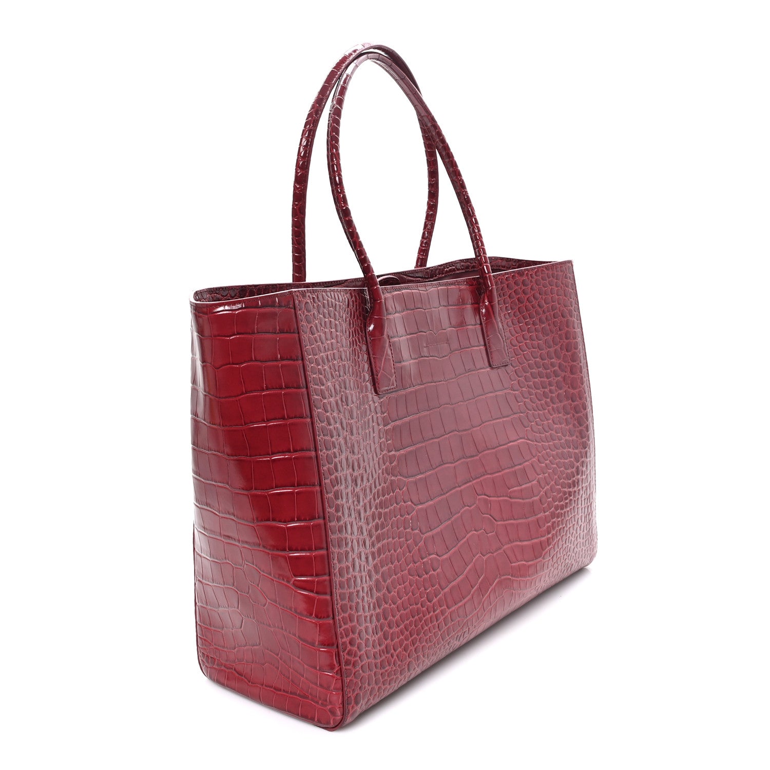Calfskin Crocodile Embossed Archetype Large Shopping Tote Burgundy Burgundy — view 3