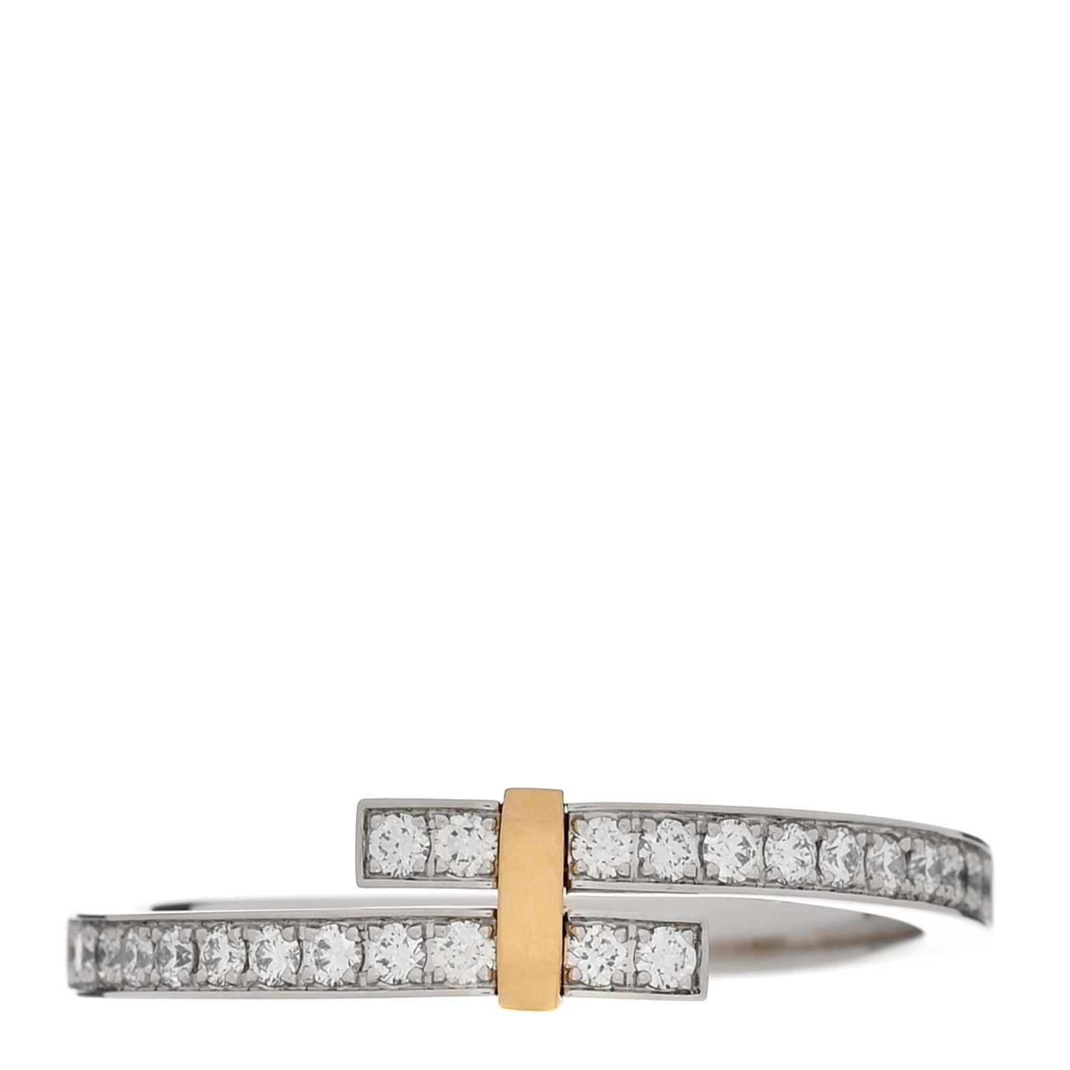18K Yellow Gold Platinum Diamond Edge Bypass Ring 67 11.75