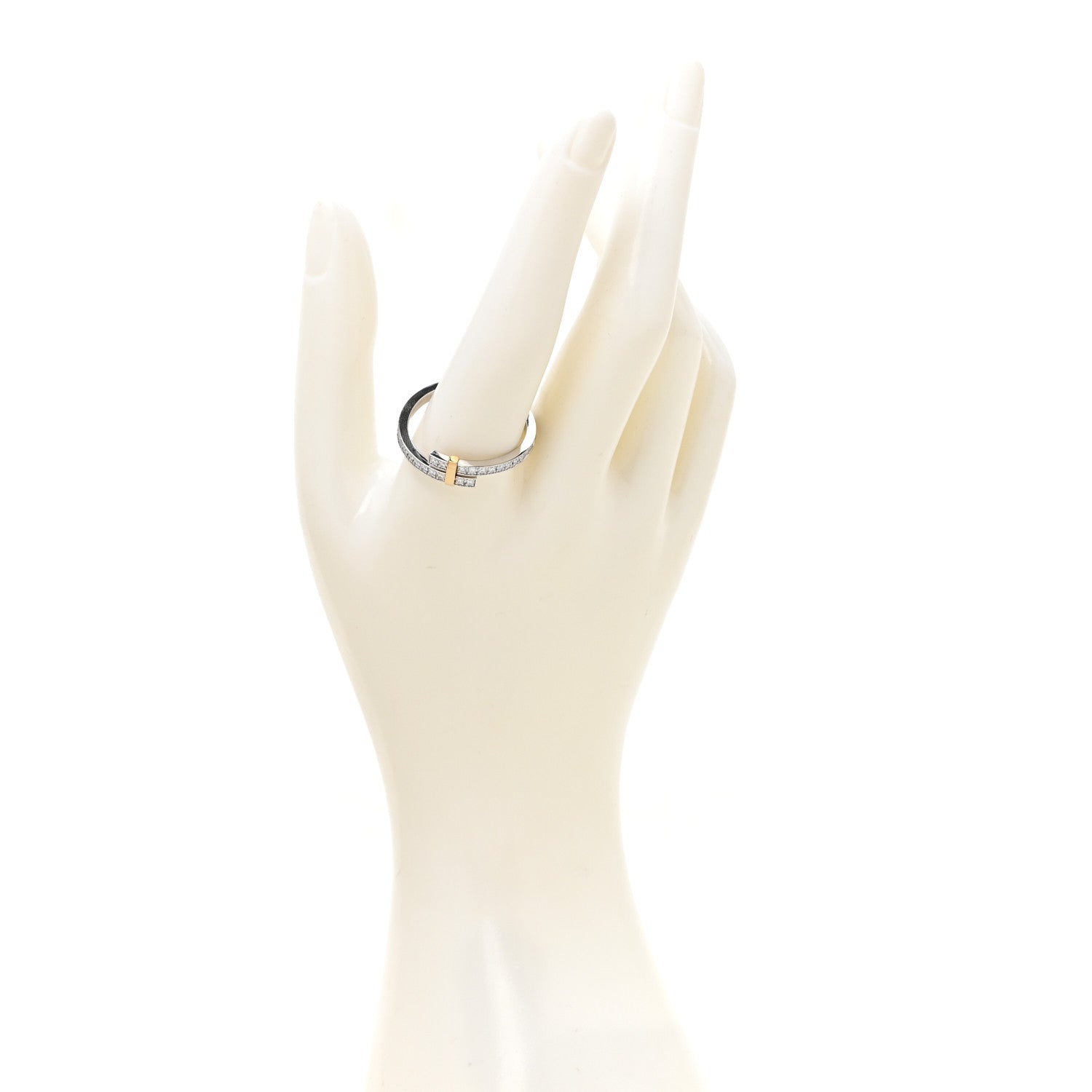 18K Yellow Gold Platinum Diamond Edge Bypass Ring 67 11.75 — view 2
