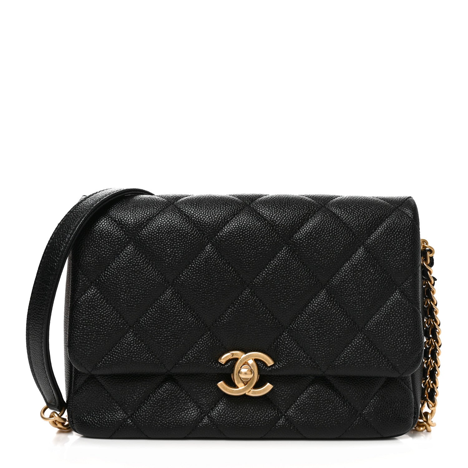 Shiny Caviar Quilted Small Chain Melody Flap Black