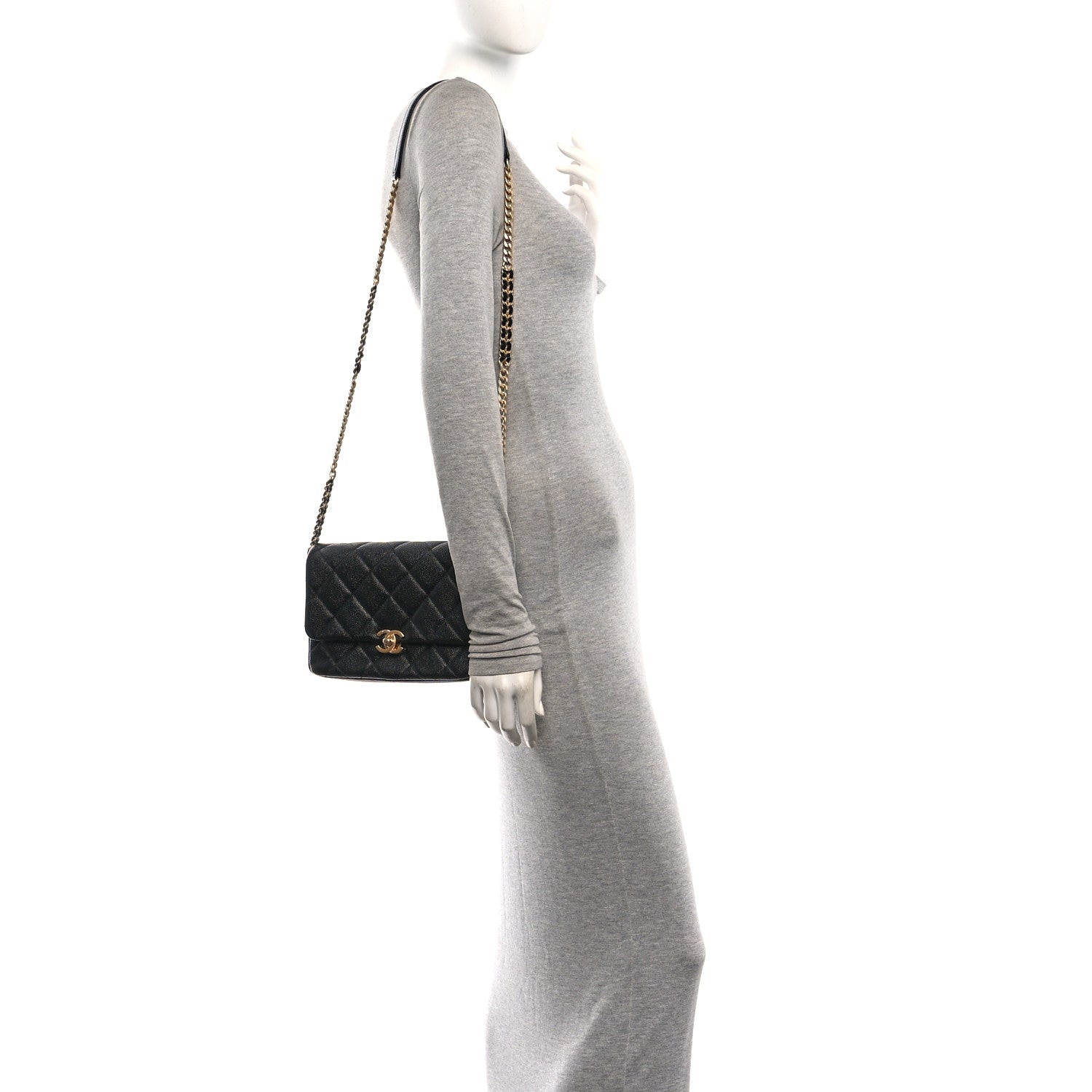 Shiny Caviar Quilted Small Chain Melody Flap Black — view 2