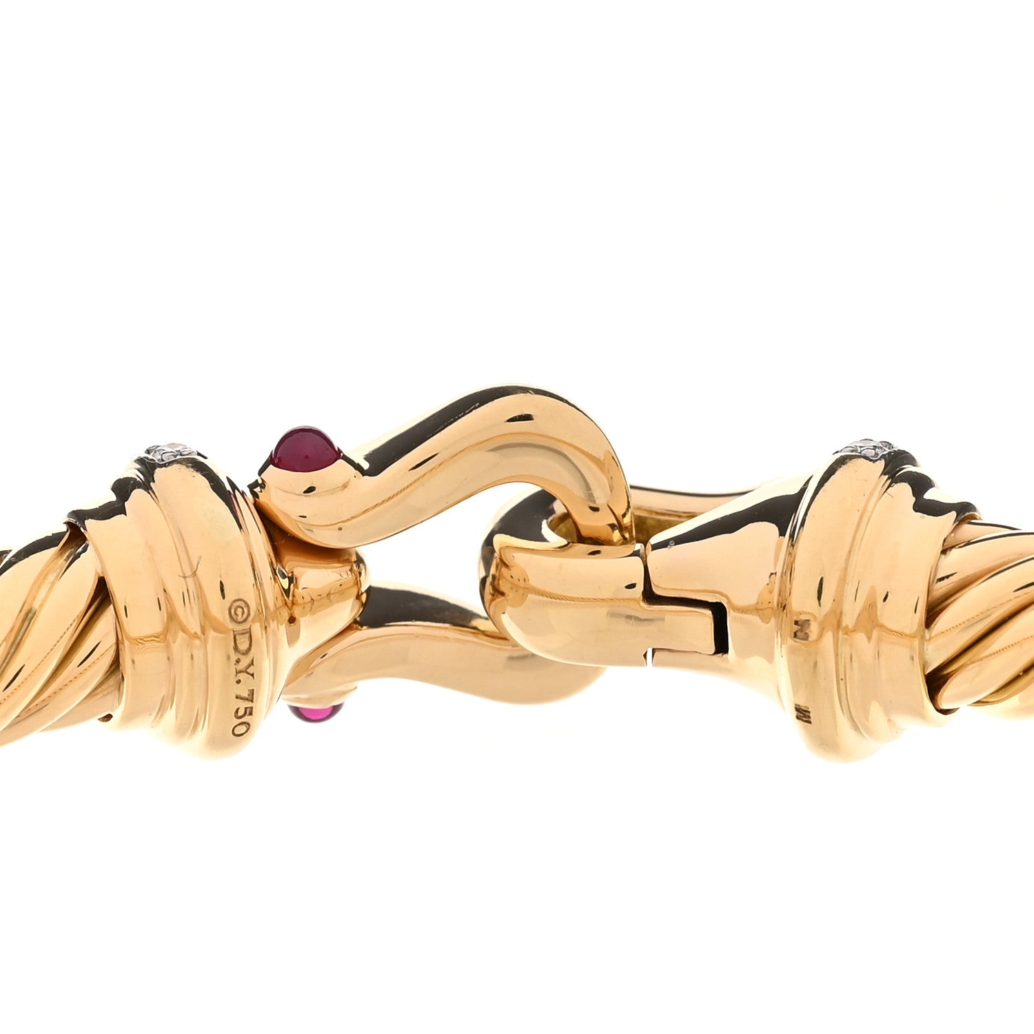 18K Yellow Gold Diamond Ruby 7mm Buckle Cablespira Bracelet — view 3