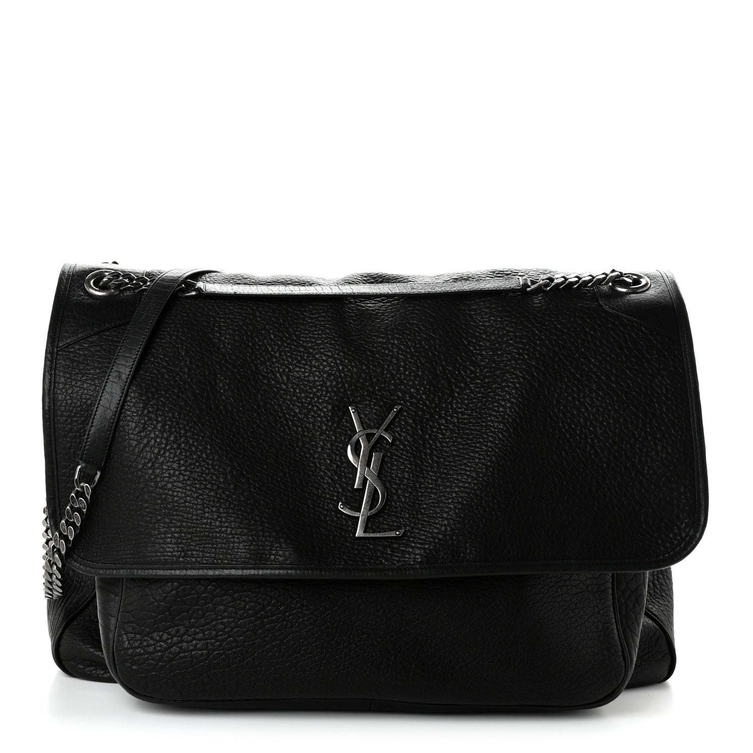 Grained Lambskin Monogram Oversized Niki Chain Satchel Black