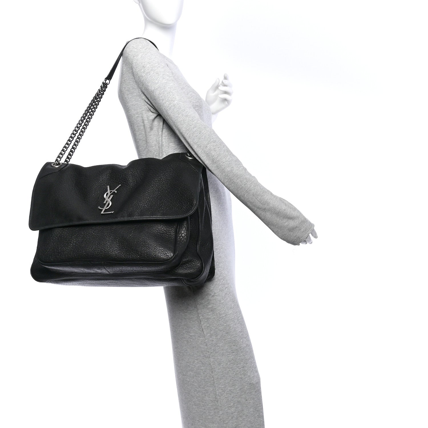 Grained Lambskin Monogram Oversized Niki Chain Satchel Black — view 2