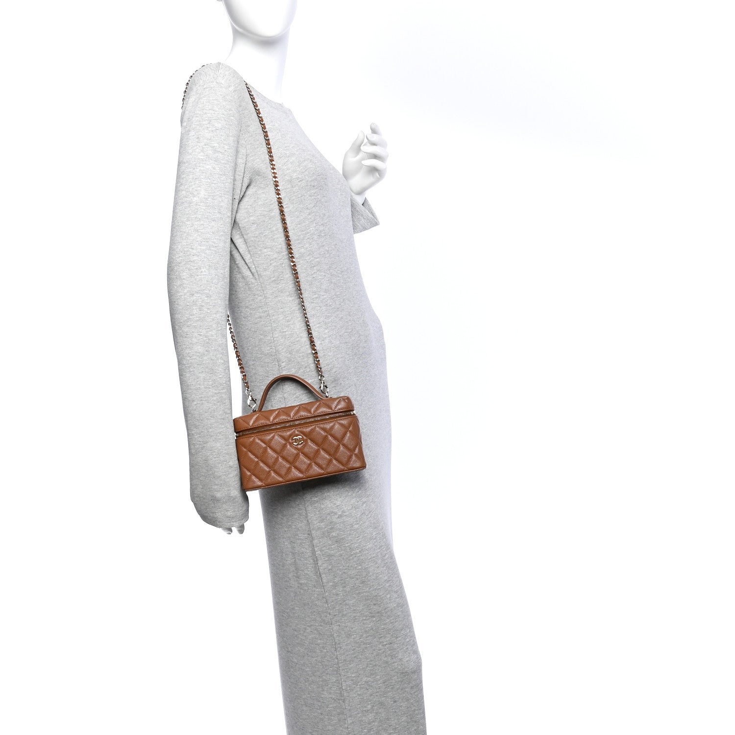 Caviar Quilted Top Handle Slim Vanity With Chain Camel — view 2