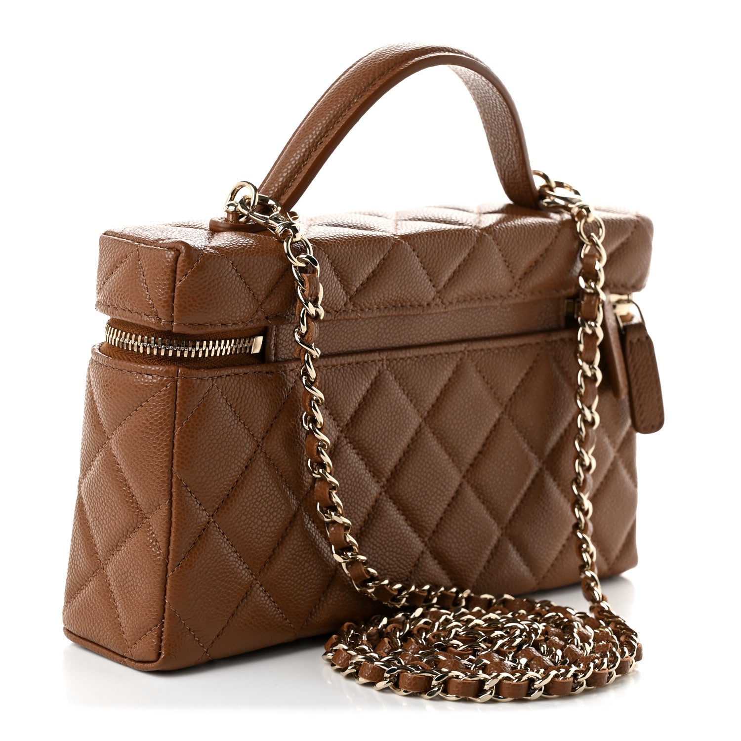 Caviar Quilted Top Handle Slim Vanity With Chain Camel — view 3