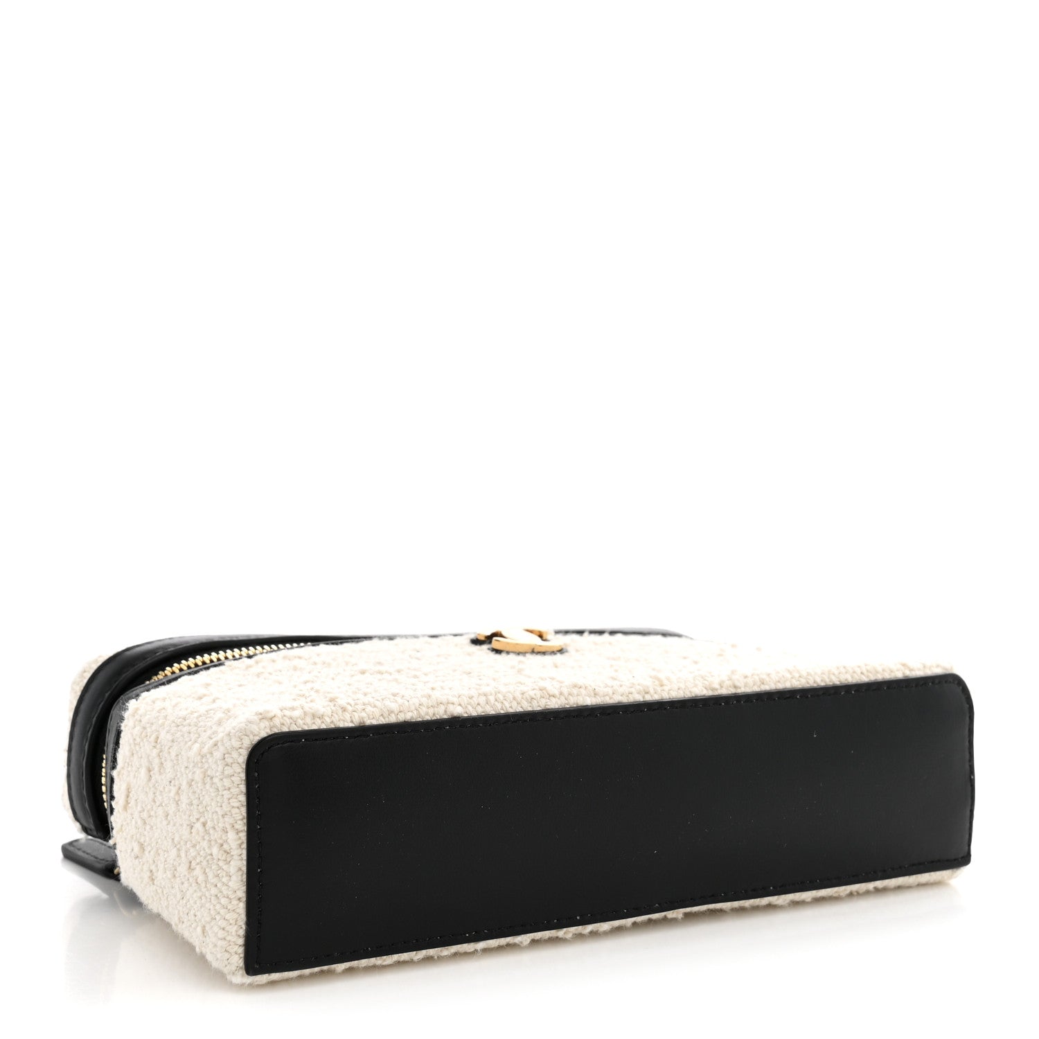 Boucle Calfskin Top Handle Slim Vanity Case With Chain Ecru Black — view 4