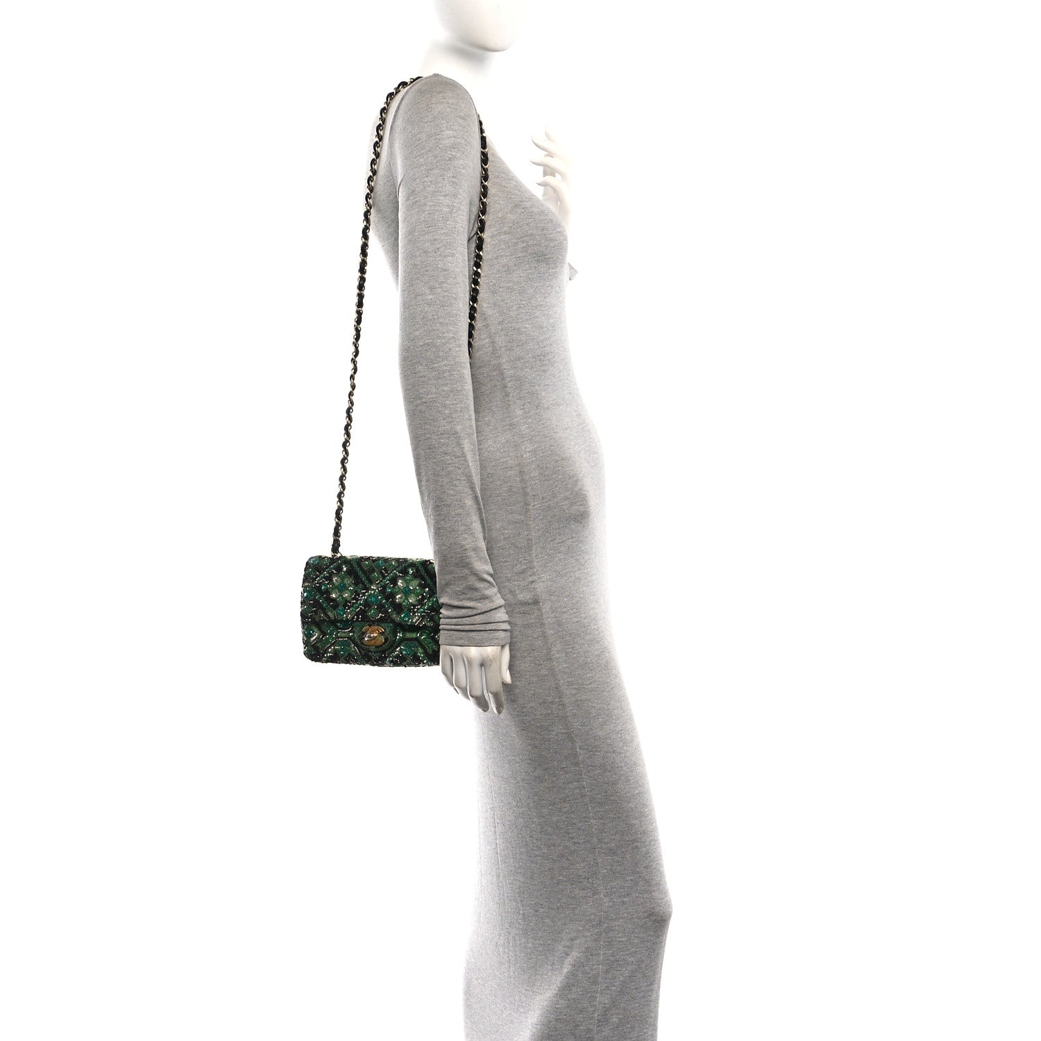 Sequin Mosaic Mini Rectangular Flap Green Black — view 2