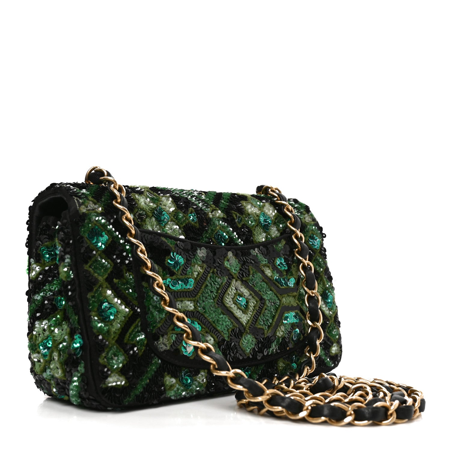 Sequin Mosaic Mini Rectangular Flap Green Black — view 3