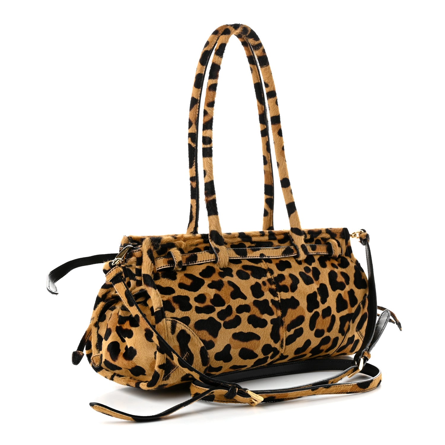 Pony Hair Leopard Print Triangle Medium Bonnie Shoulder Bag Honey — view 3