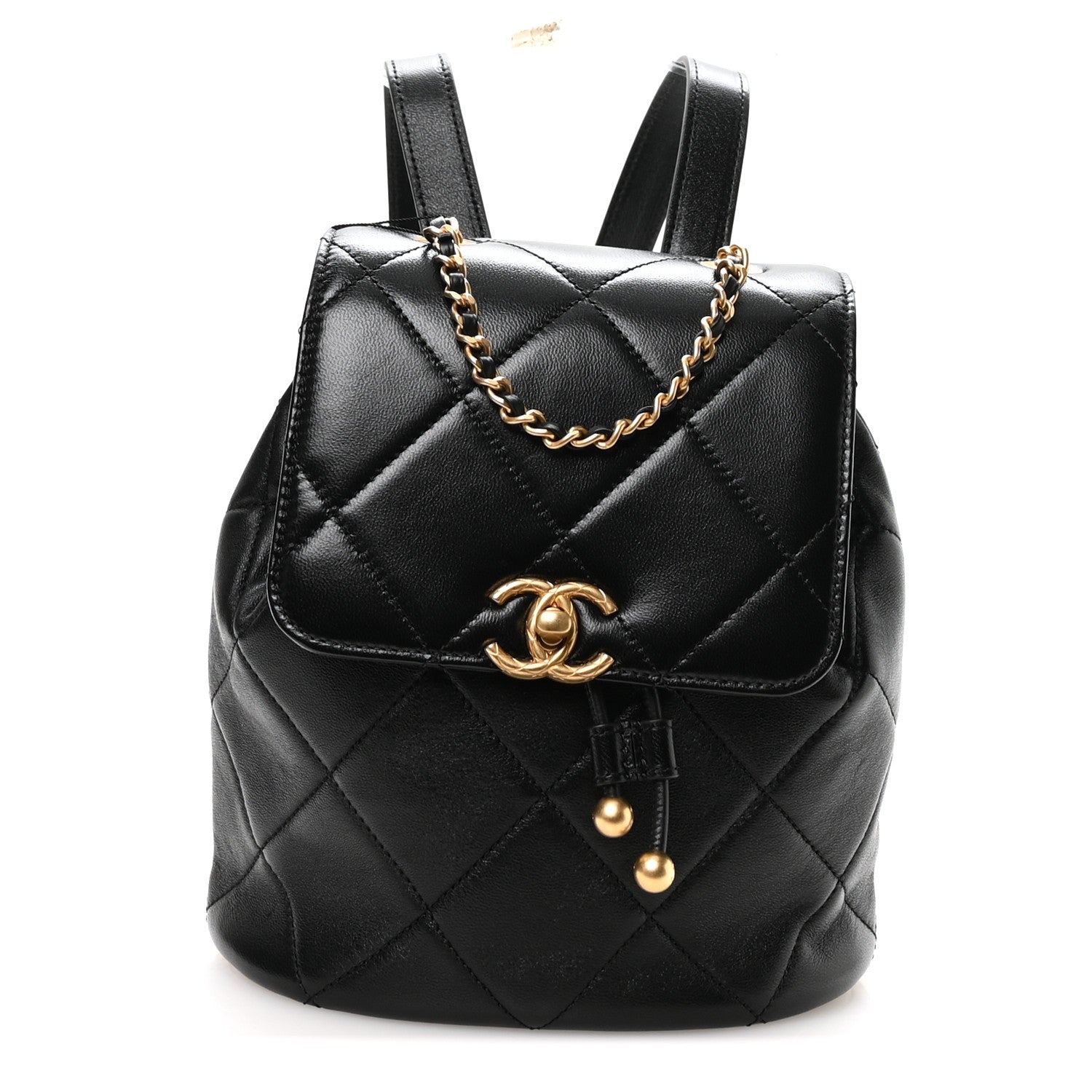 Lambskin Quilted Logo Mini Backpack Black