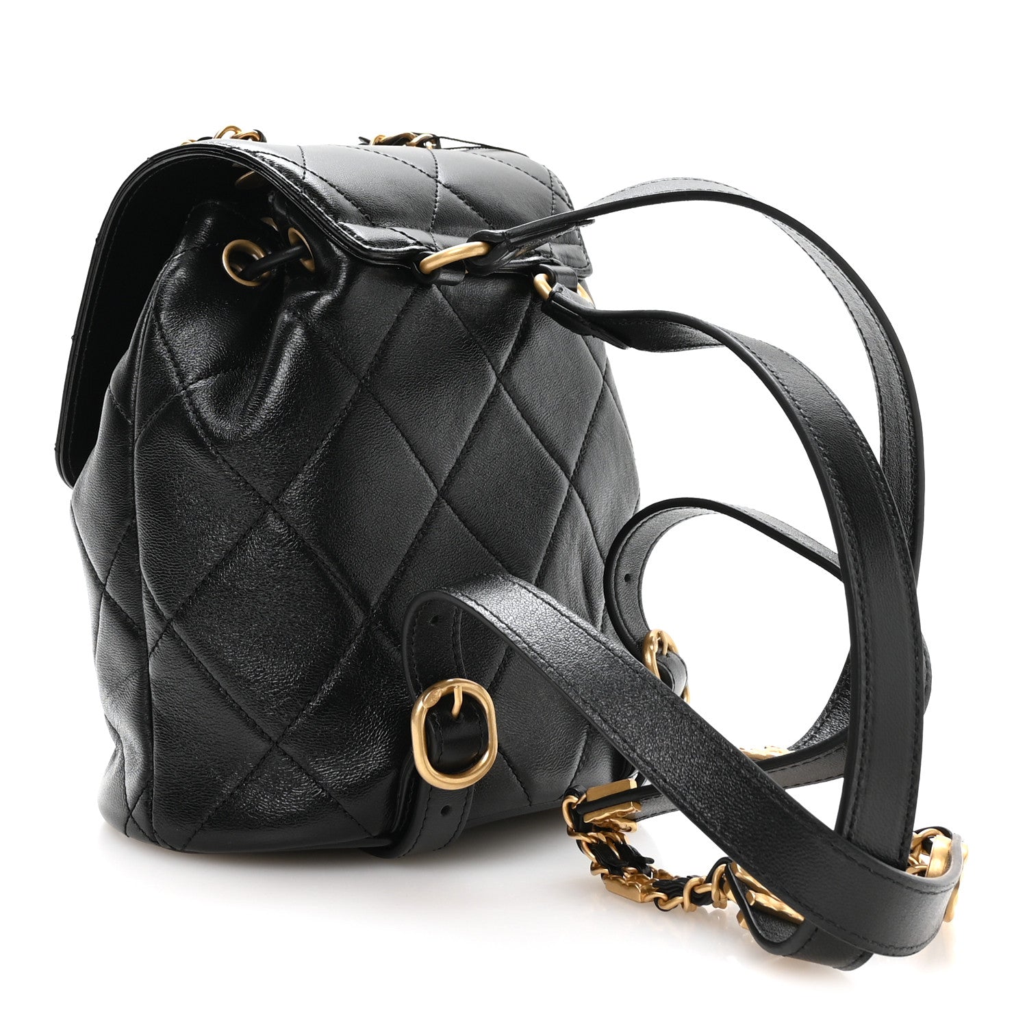 Lambskin Quilted Logo Mini Backpack Black — view 3