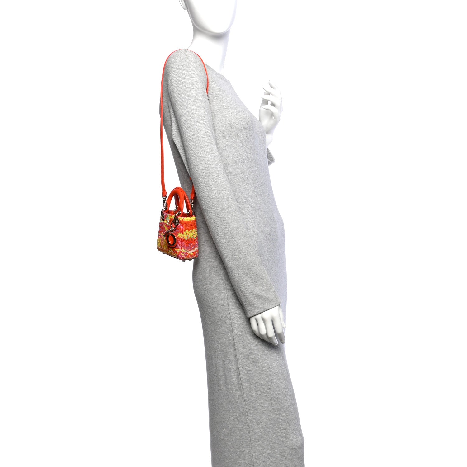 Beaded Embroidery Lambskin Micro Lady Dior Orange Multicolor — view 2