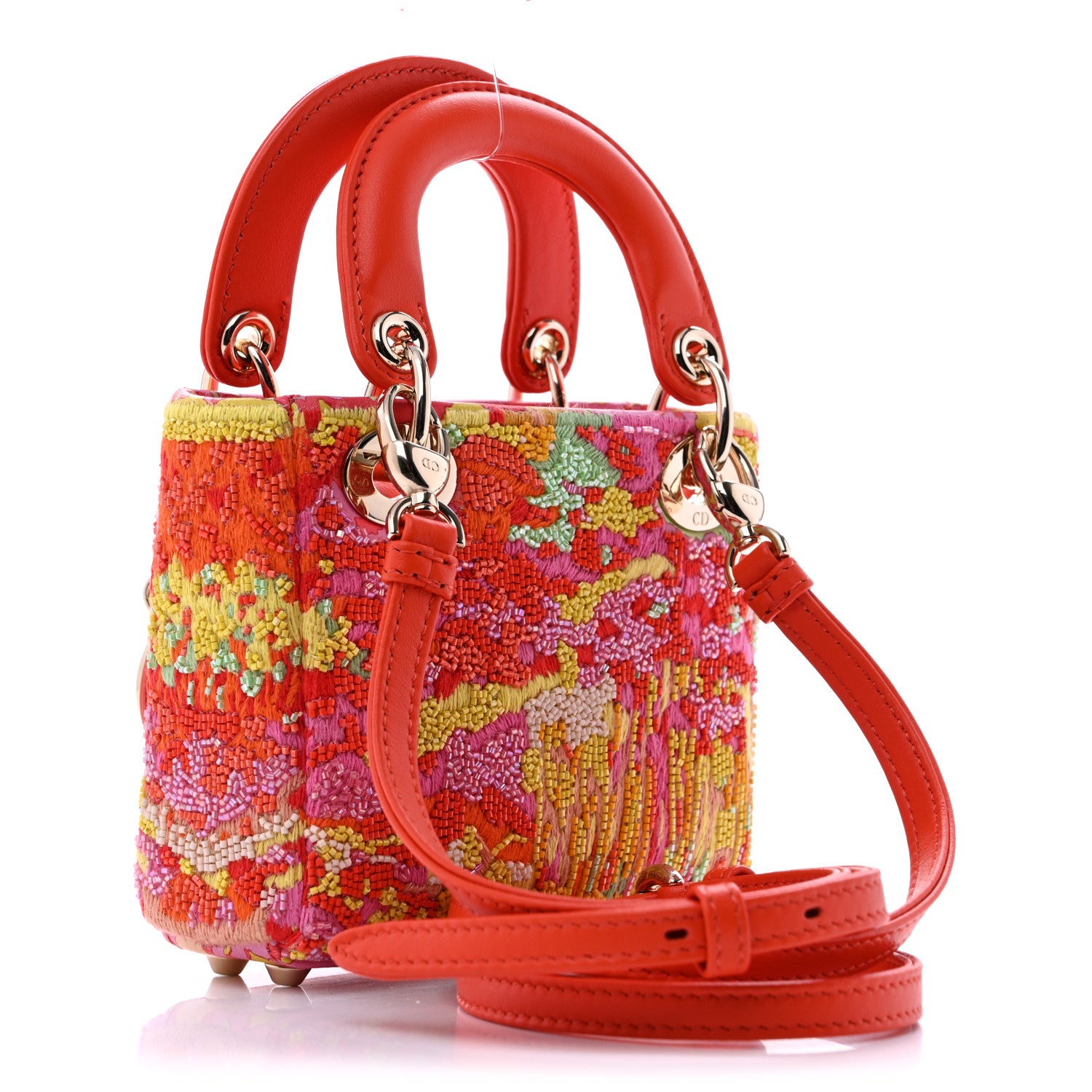Beaded Embroidery Lambskin Micro Lady Dior Orange Multicolor — view 3