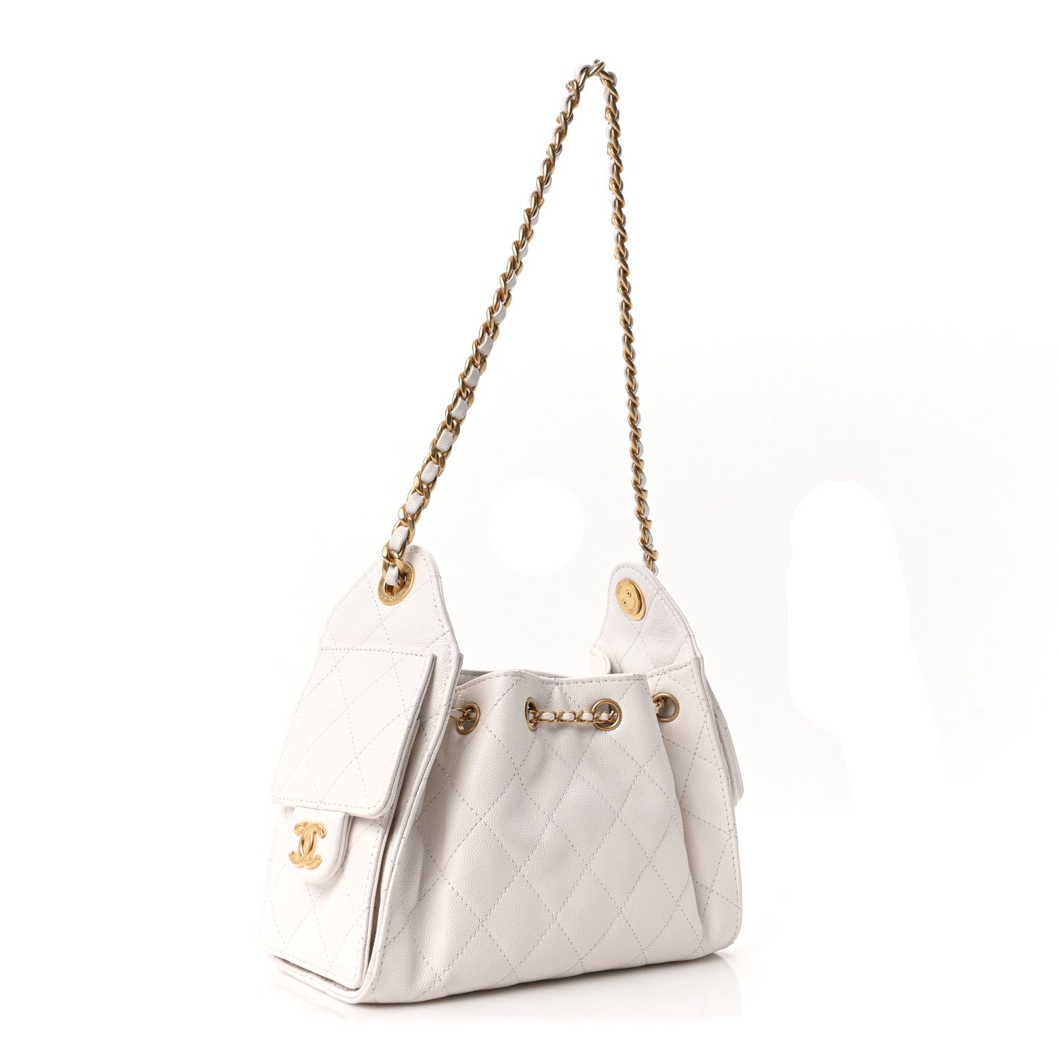 Caviar Quilted Mini Chanel 25 Handbag White — view 3