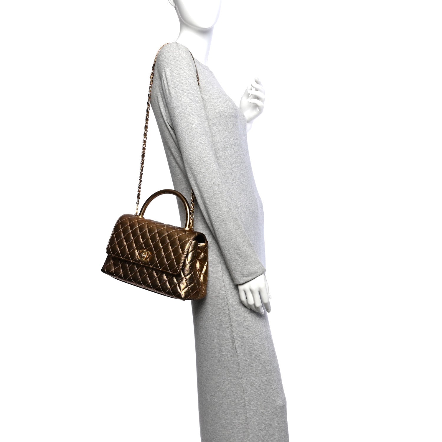 Metallic Caviar Quilted Small Coco Handle Flap Gold — view 2