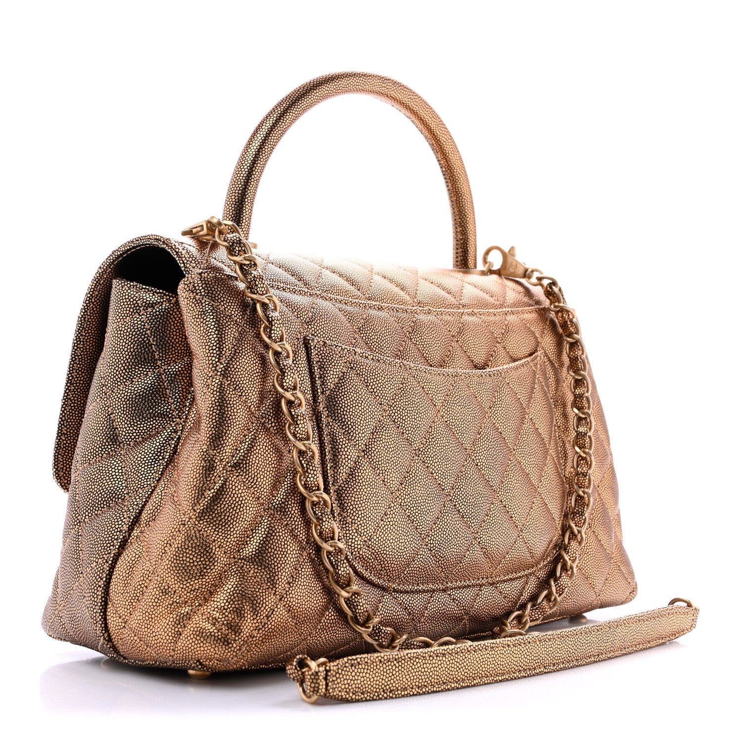 Metallic Caviar Quilted Small Coco Handle Flap Gold — view 3