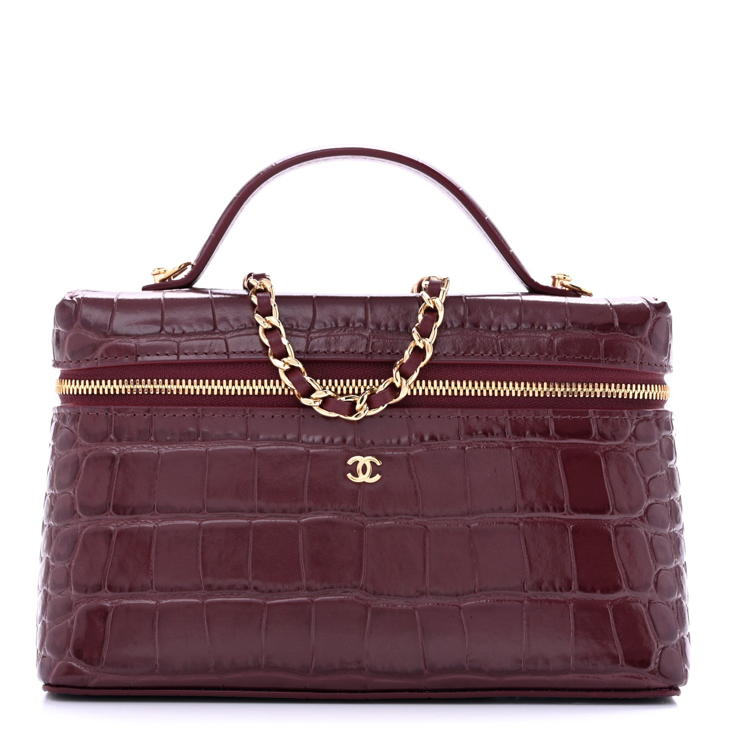 Calfskin Crocodile Embossed Crococo Exoticoco Vanity With Chain Dark Burgundy