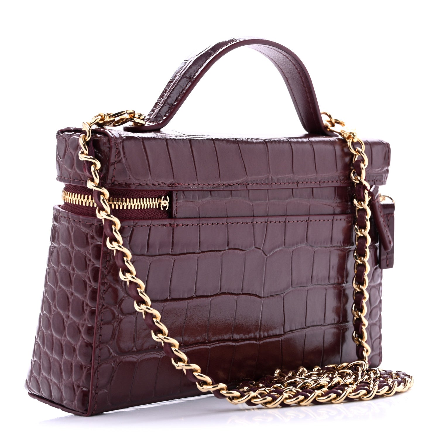 Calfskin Crocodile Embossed Crococo Exoticoco Vanity With Chain Dark Burgundy — view 2
