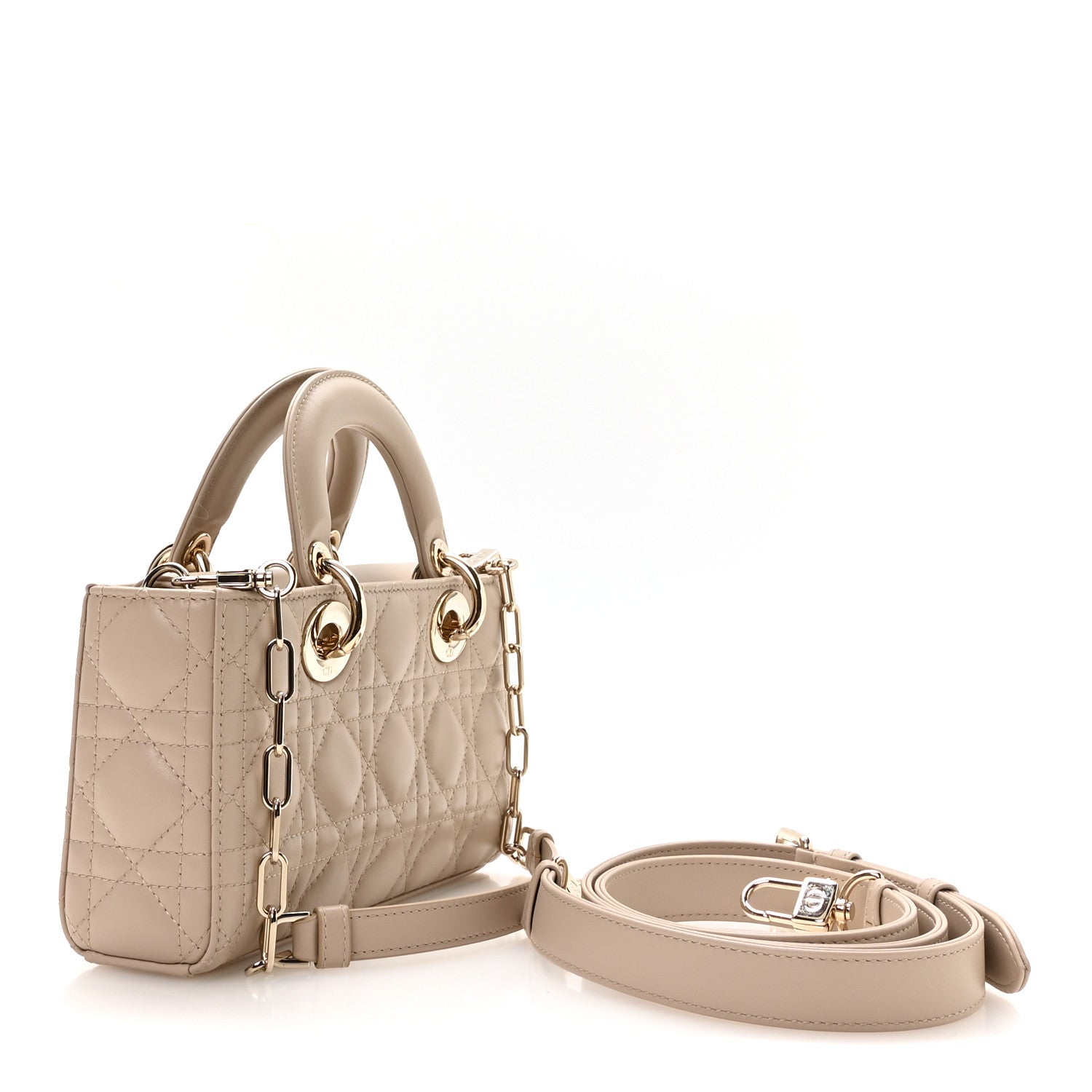 Lambskin Cannage Small Lady D-Joy Powder Beige — view 3