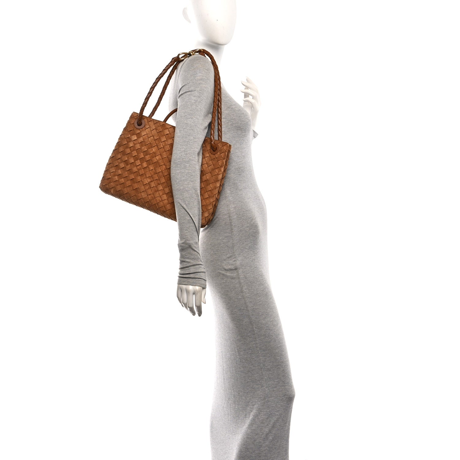 Suede Shearling Intrecciato Medium Andiamo Shoulder Bag Amber — view 2