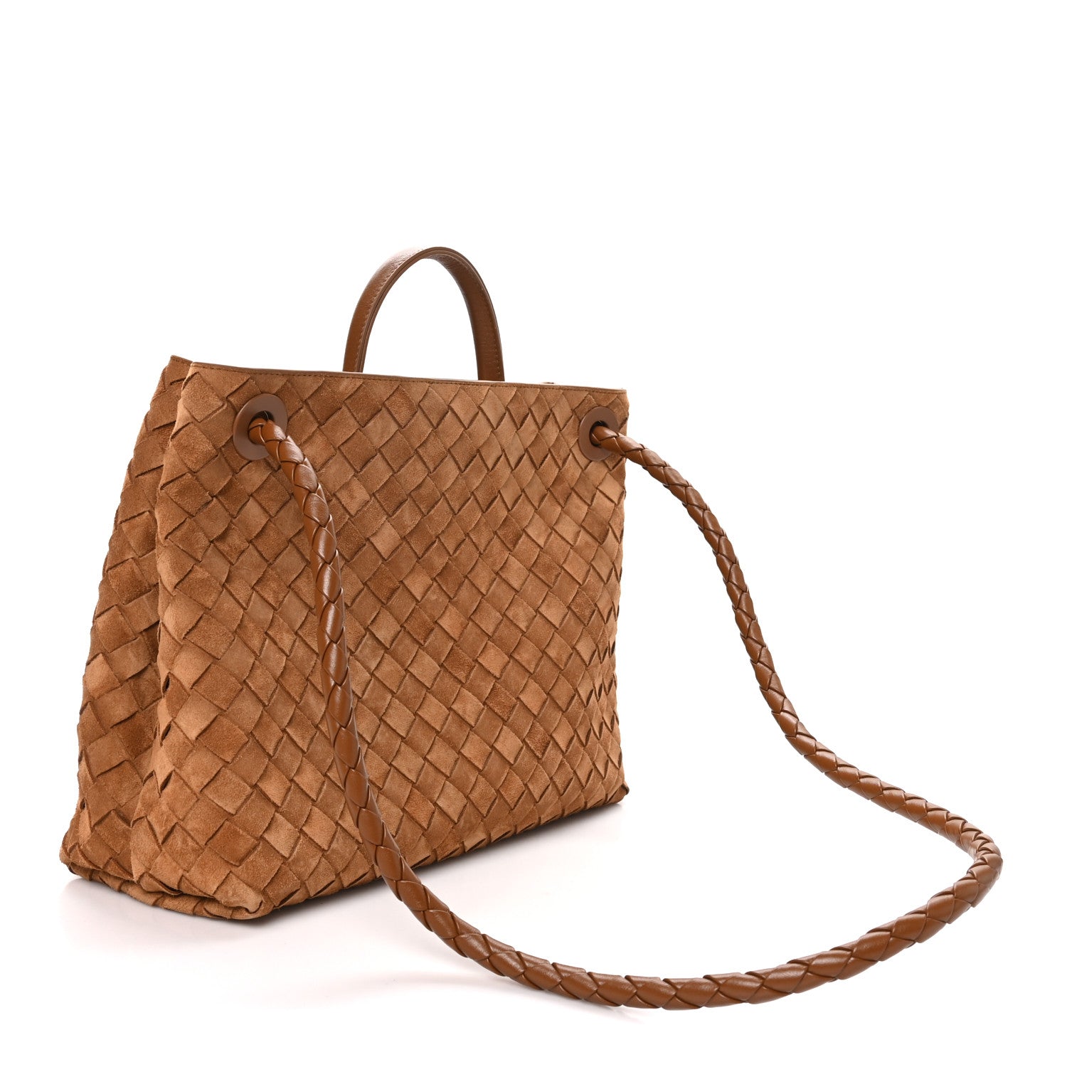 Suede Shearling Intrecciato Medium Andiamo Shoulder Bag Amber — view 3