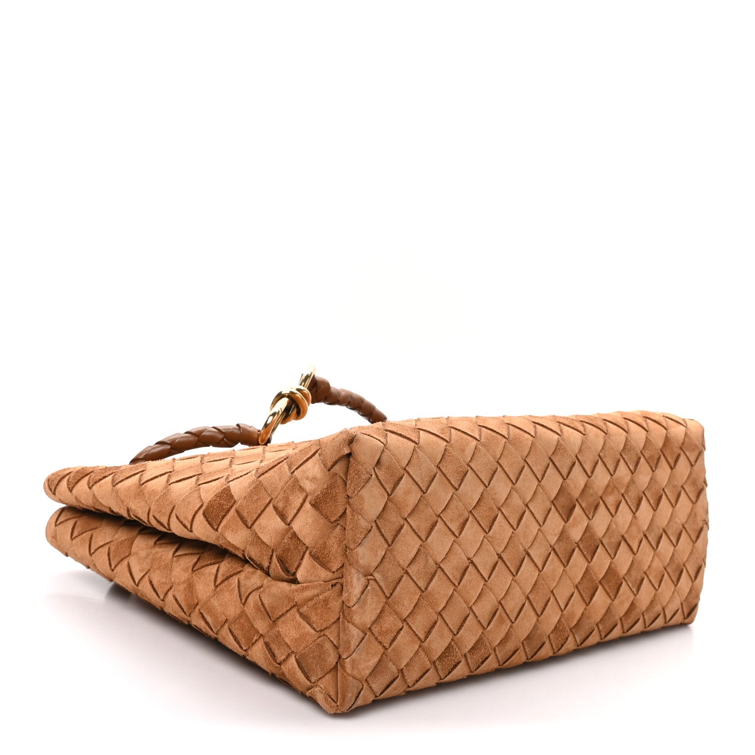 Suede Shearling Intrecciato Medium Andiamo Shoulder Bag Amber — view 4