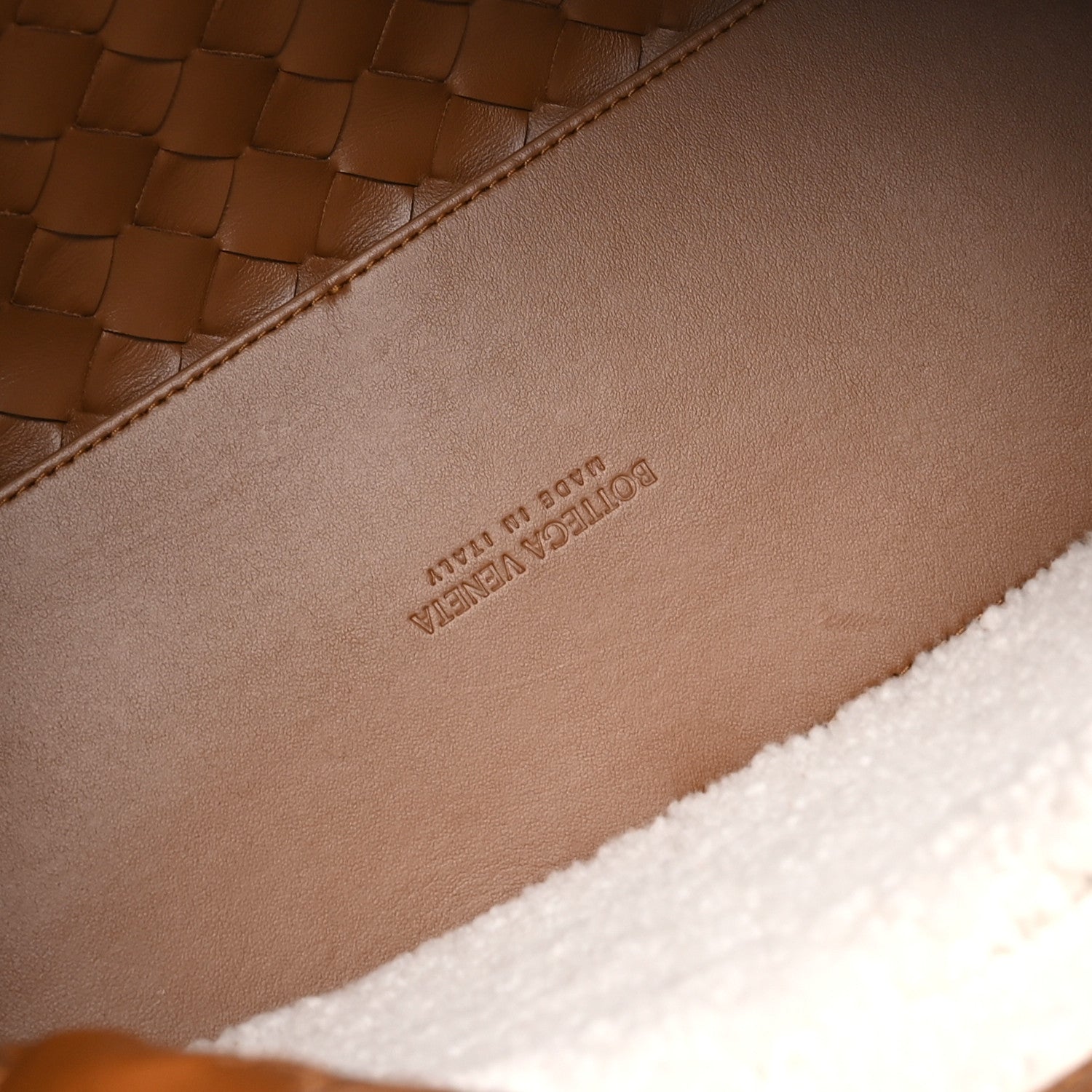 Suede Shearling Intrecciato Medium Andiamo Shoulder Bag Amber — view 5
