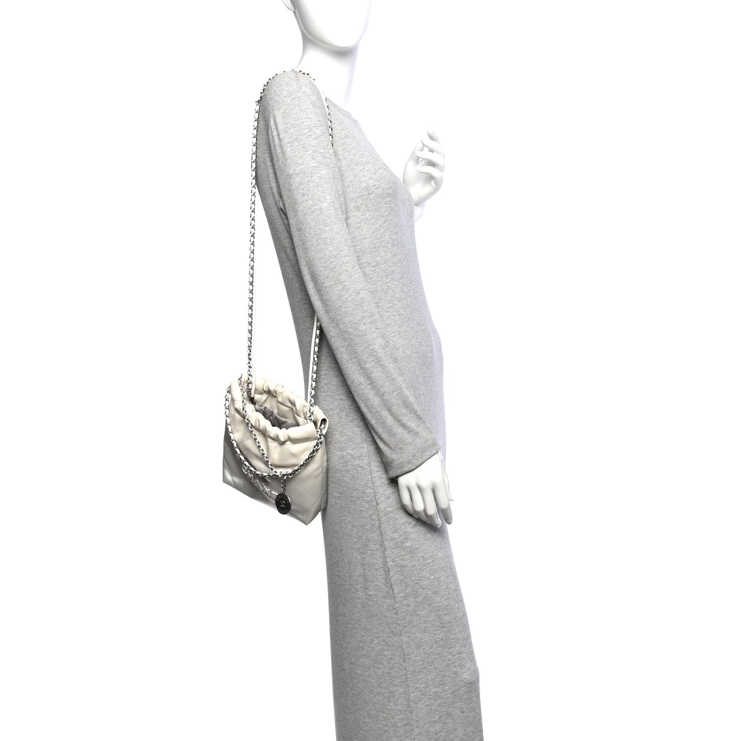 Metallic Shaded Calfskin Quilted Mini Chanel 22 White Silver — view 2