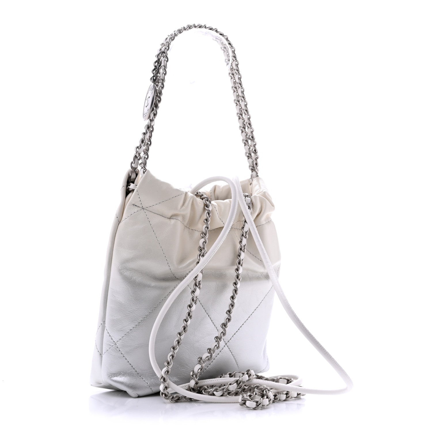 Metallic Shaded Calfskin Quilted Mini Chanel 22 White Silver — view 3