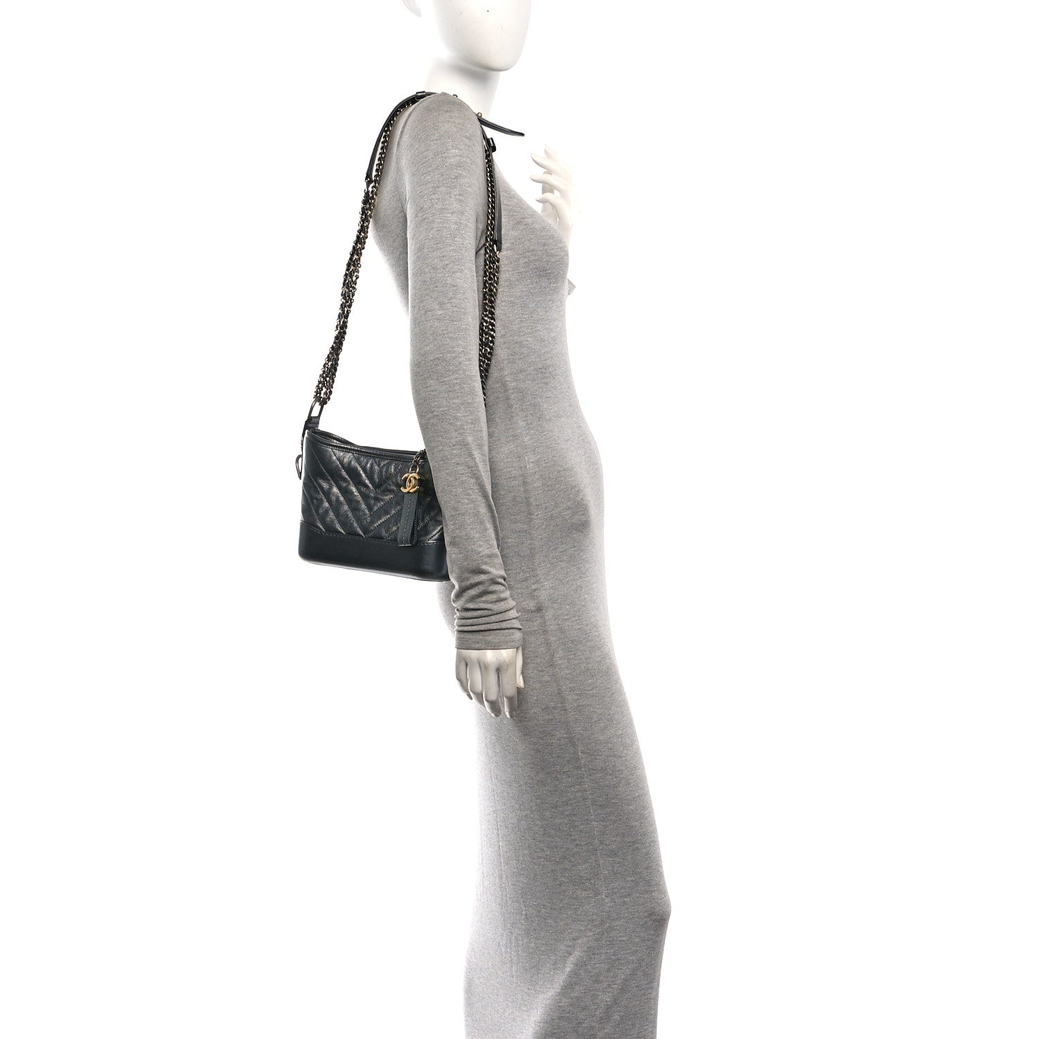 Metallic Aged Calfskin Chevron Quilted Small Gabrielle Hobo Dark Grey — view 2