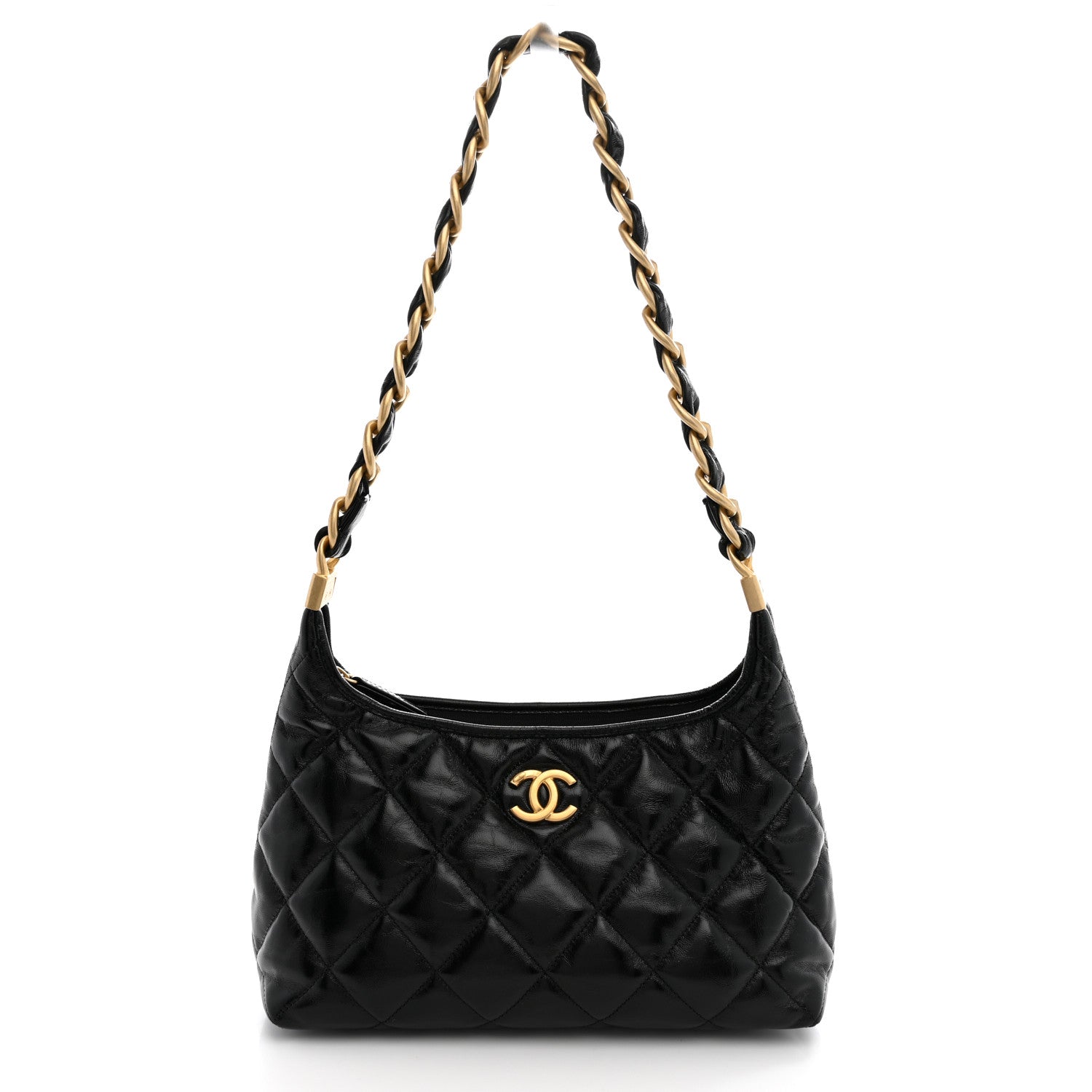 Shiny Crumpled Lambskin Quilted CC Funky Town Hobo Black