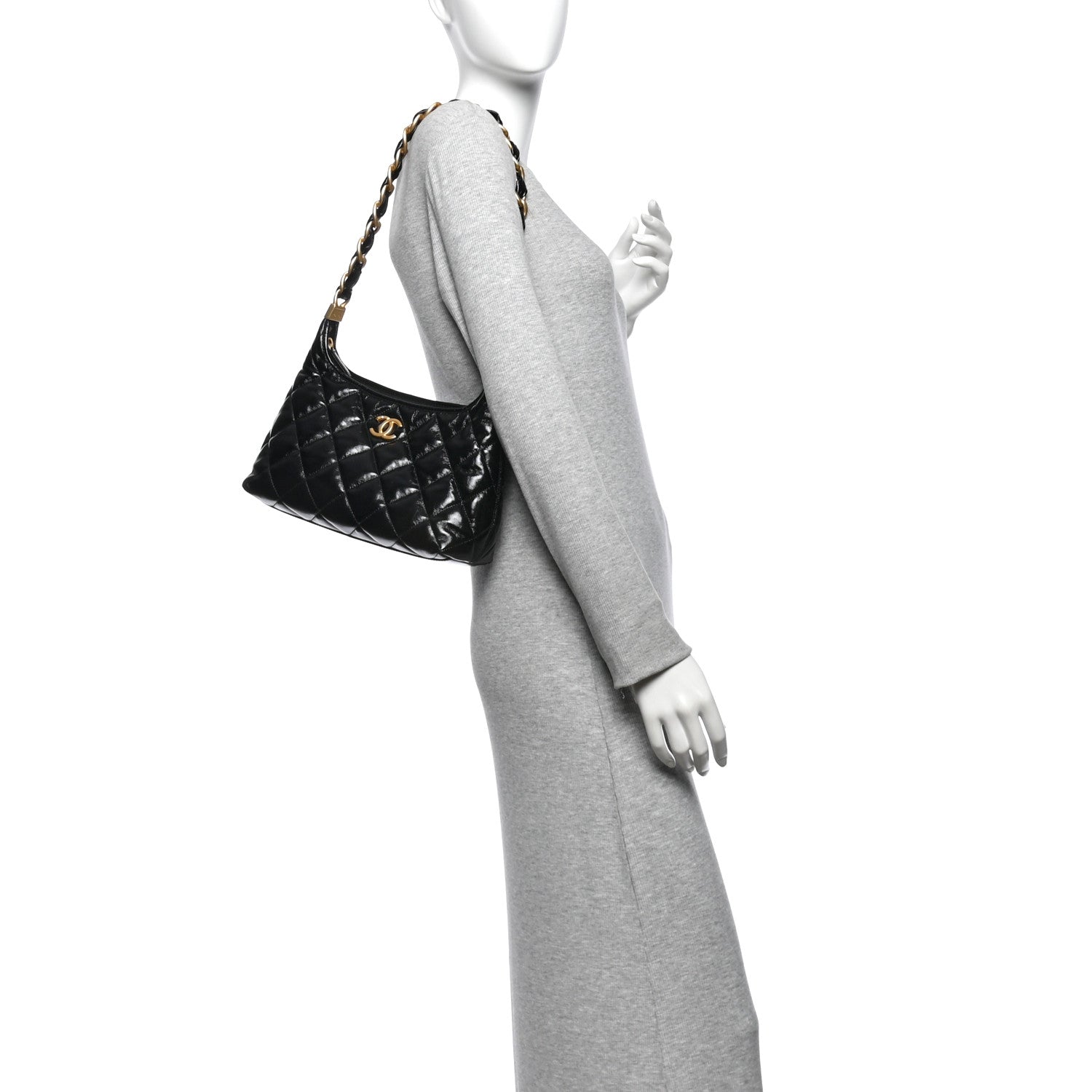 Shiny Crumpled Lambskin Quilted CC Funky Town Hobo Black — view 2